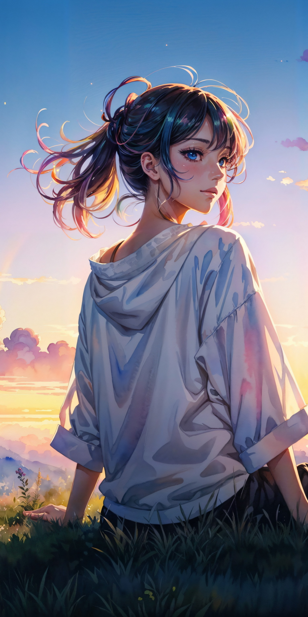 Anime girl in the depths of daylight, outdoor, 1080x2160 wallpaper