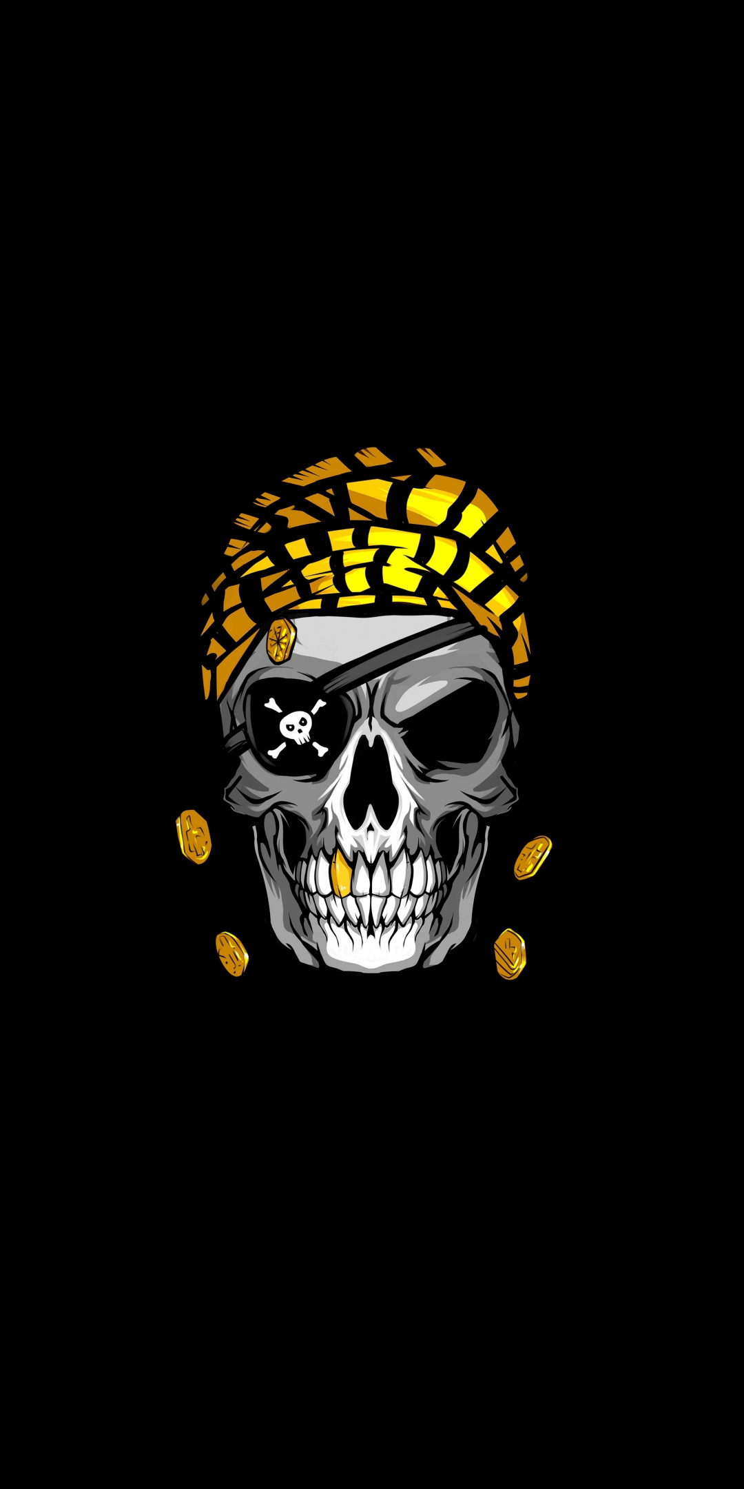 Pirate's skull, gold, 1080x2160 wallpaper