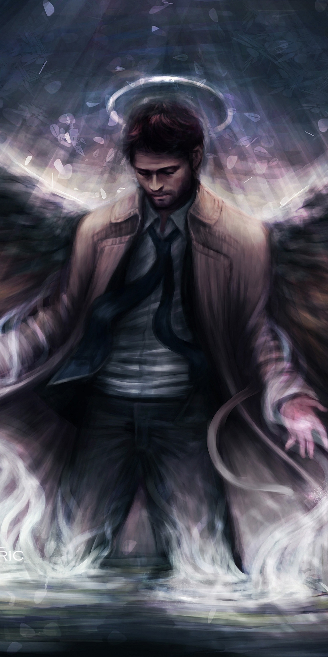 Angel, Castiel, Supernatural, fantasy, artwork, 1080x2160 wallpaper