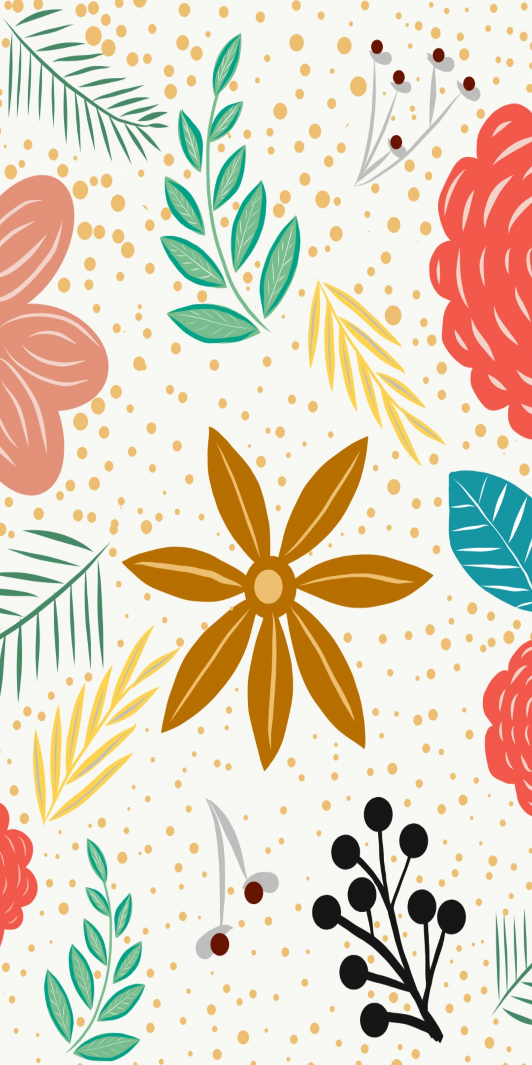 Floral design, colorful, flowers, leaf, abstract, 1080x2160 wallpaper