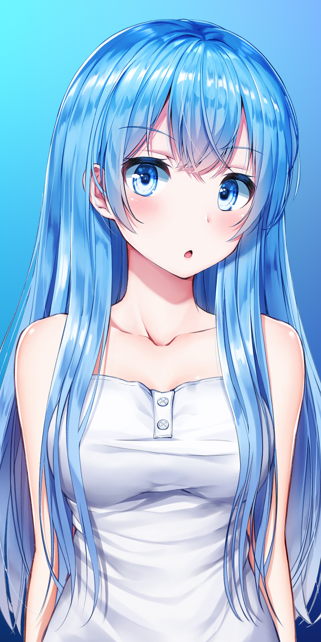 Blue hair, anime girl, cute, original, 1080x2160 wallpaper