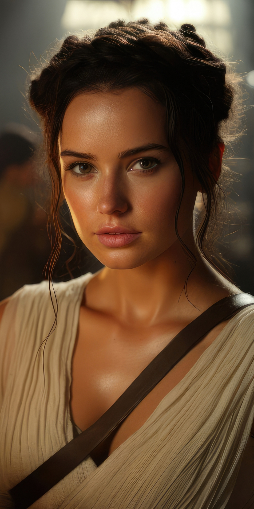 Beautiful Rey from Star Wars, AI art, 1080x2160 wallpaper