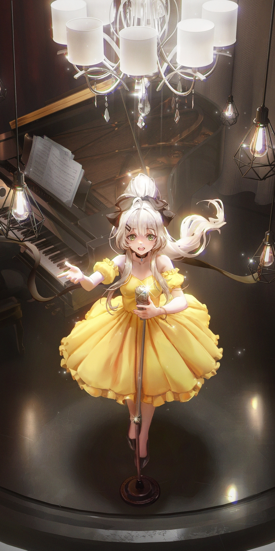 Music Concert, anime girl, yellow dress, original, 1080x2160 wallpaper