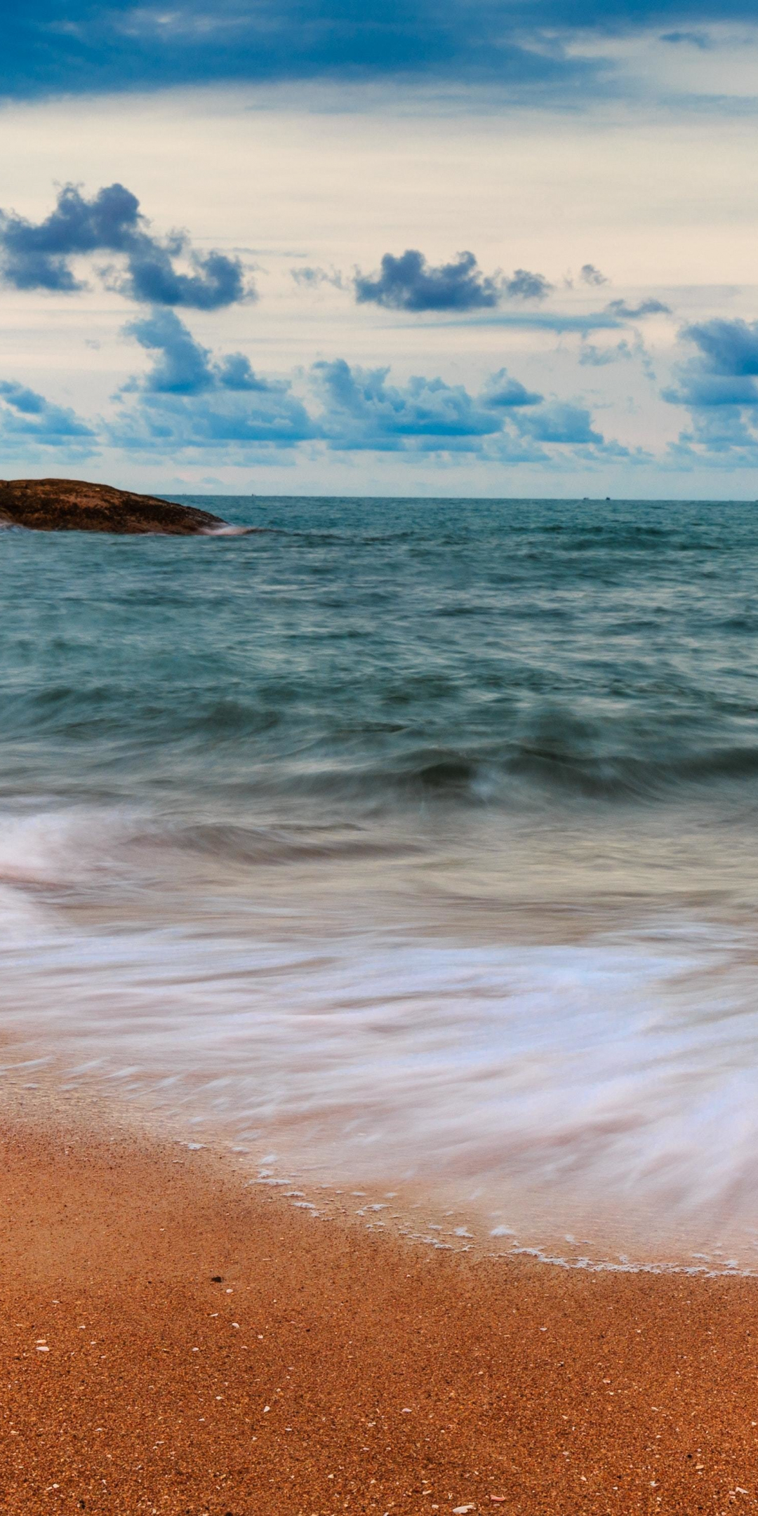 Sea waves, beach, white-green, close up, 1080x2160 wallpaper