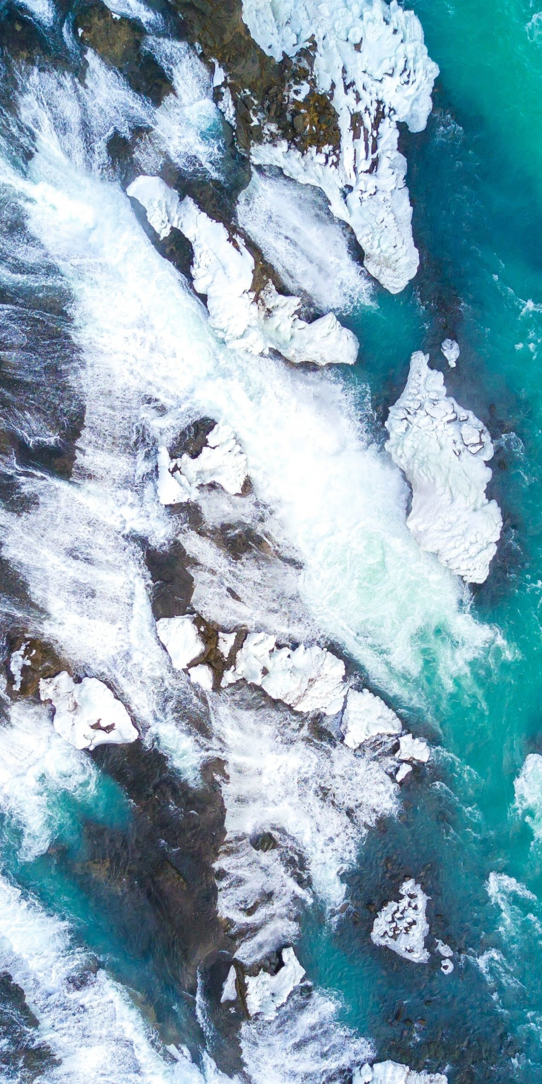 Gullfoss, waterfalls, iceland, river, aerial view, 1080x2160 wallpaper