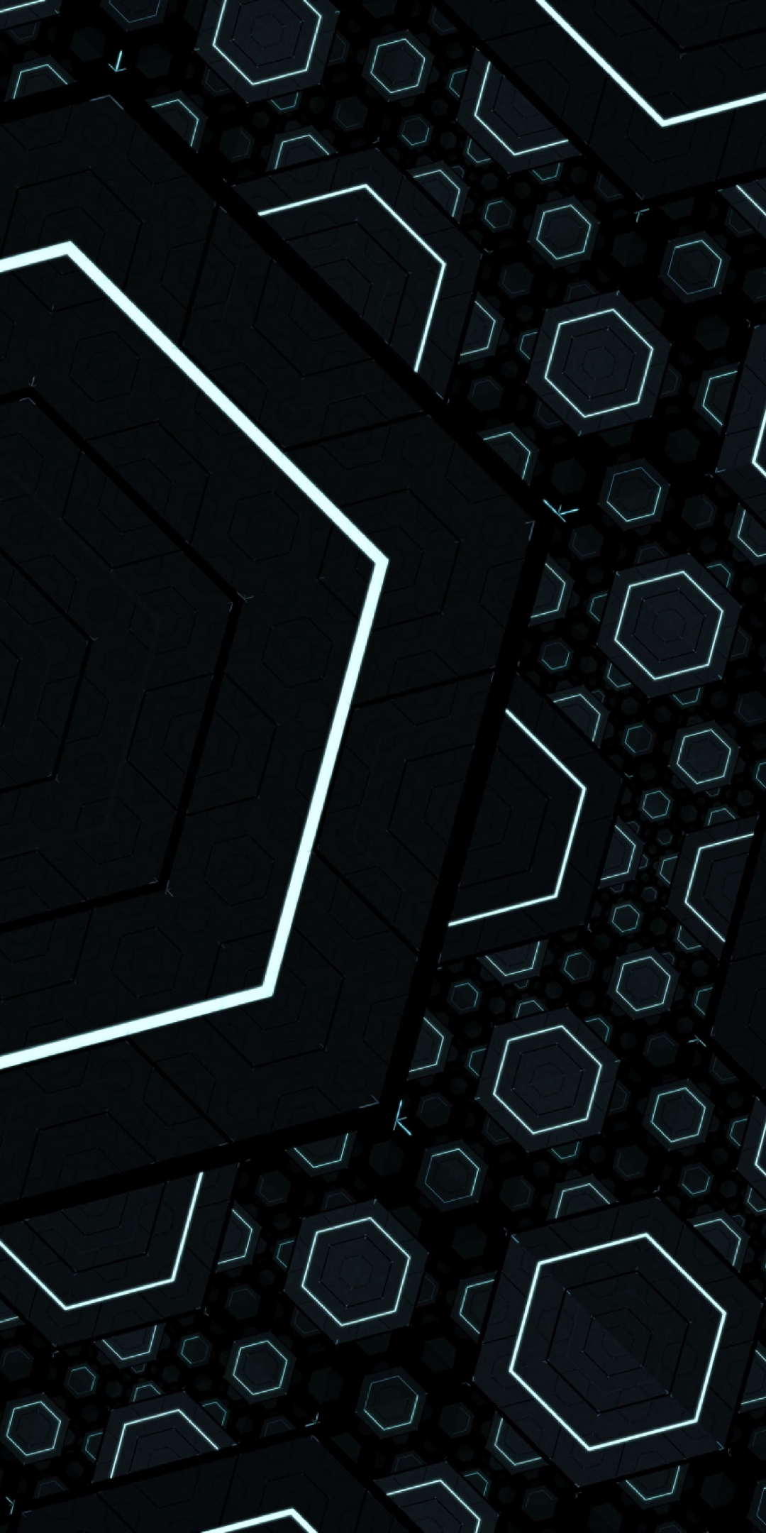 Fractal, black, hexagons, 1080x2160 wallpaper
