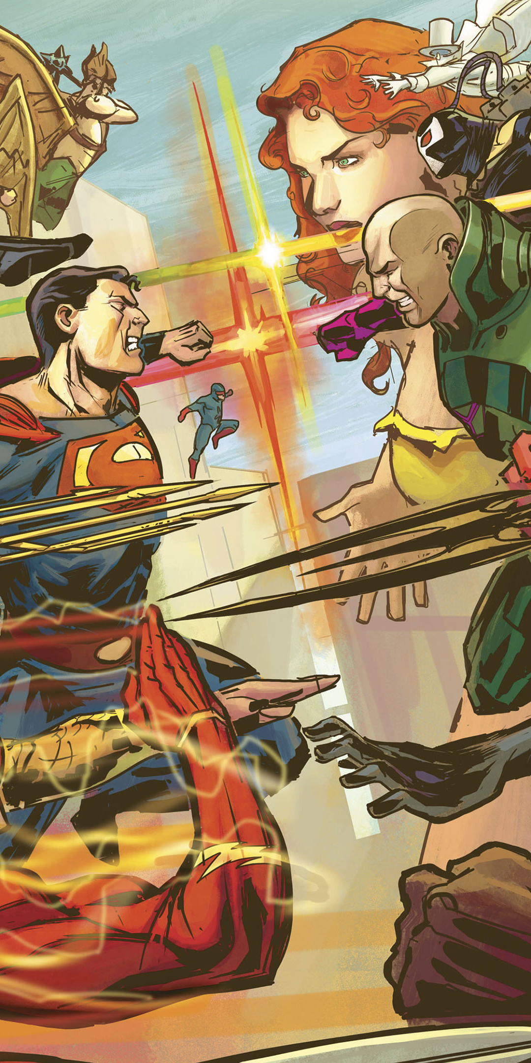 Justice league, superheroes vs villains, comics, 1080x2160 wallpaper