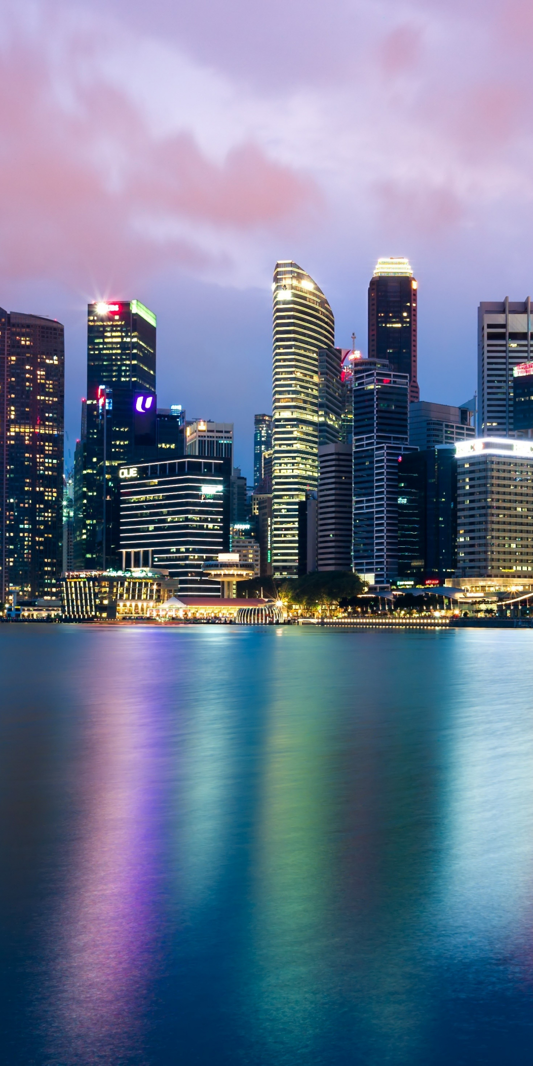 Singapore, cityscape, skyline, reflections, night, 1080x2160 wallpaper