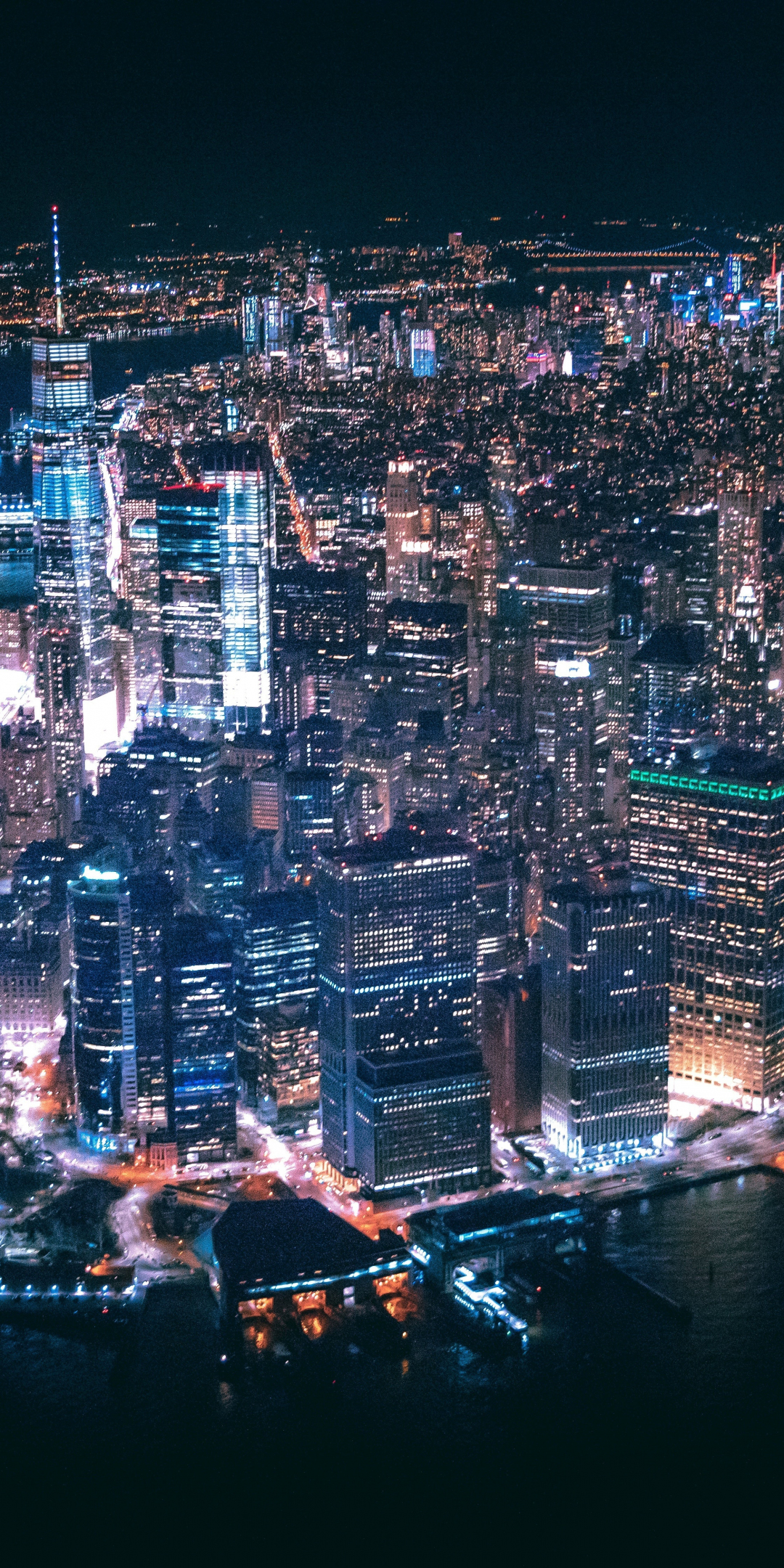 Cityscape, buildings, New York, aerial view, night, 1080x2160 wallpaper