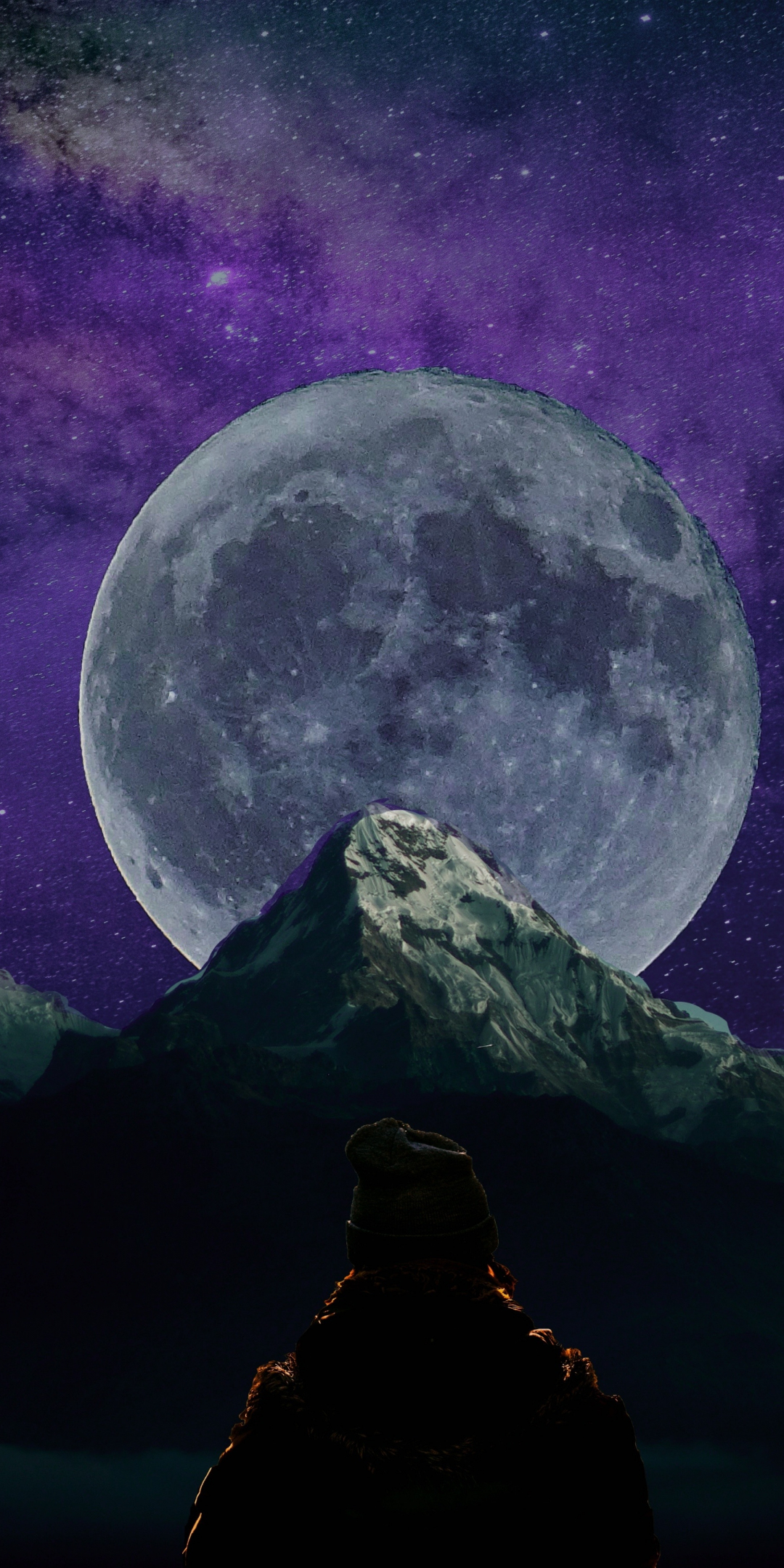 Mountains, moon, silhouette, dark, night, 1080x2160 wallpaper