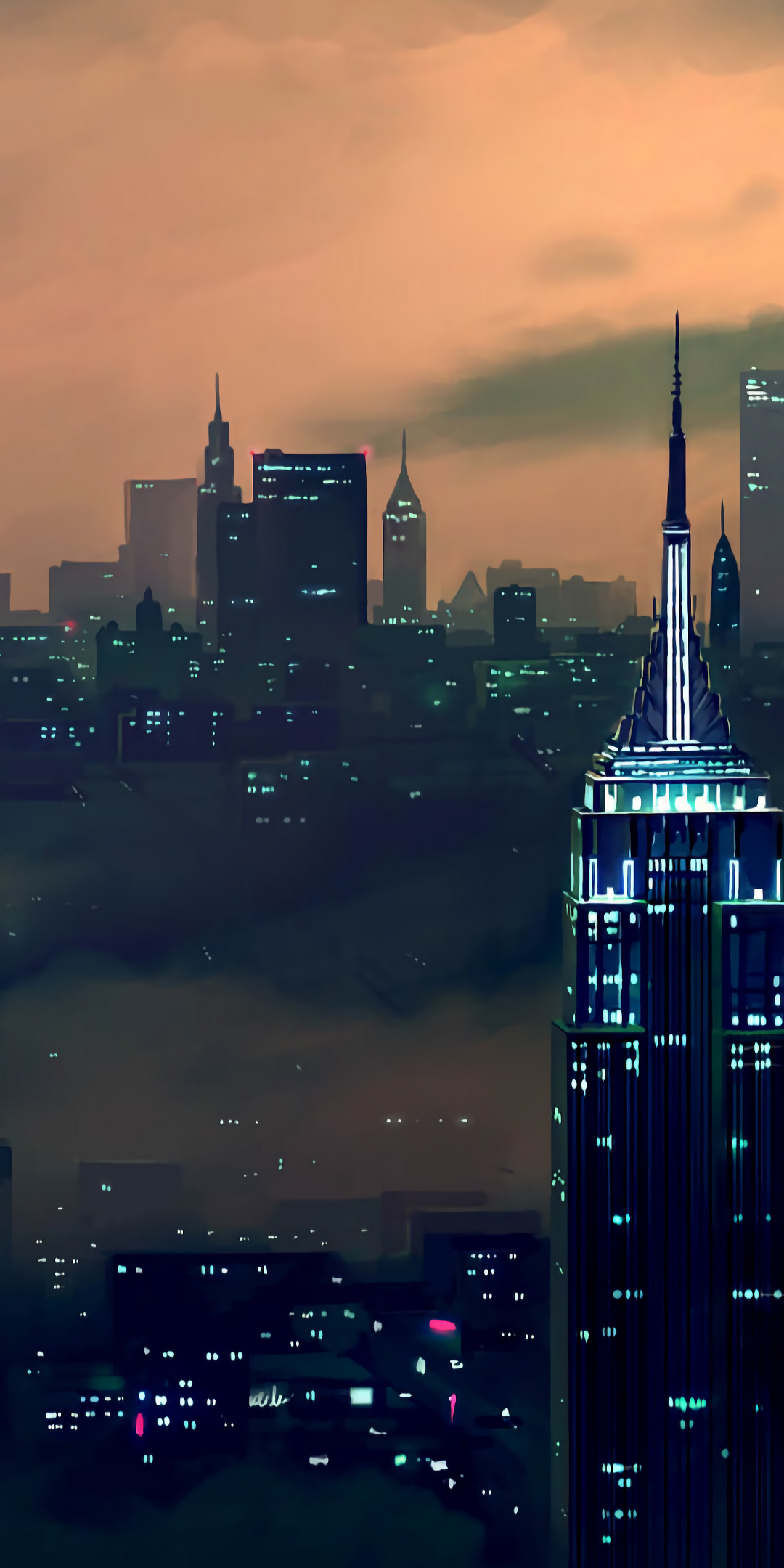 Night, dusk, New York, city, buildings, art, 1080x2160 wallpaper