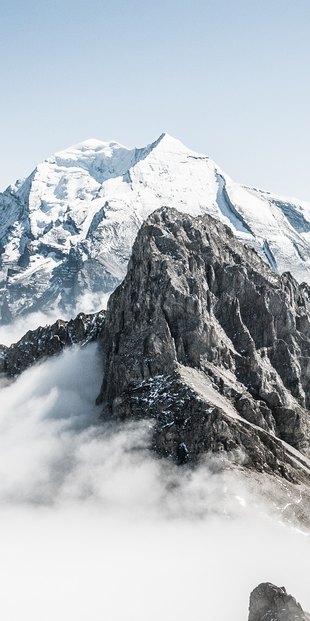 Snow mountains, peak, clouds, Switzerland, 1080x2160 wallpaper