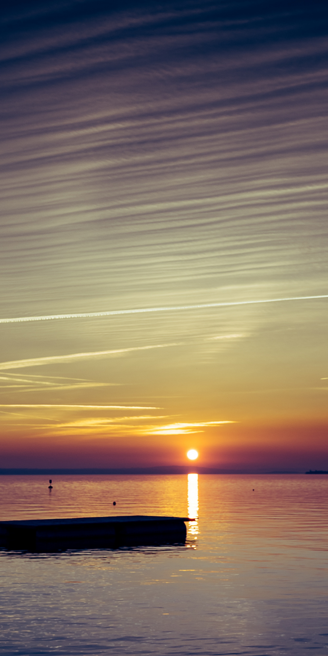 Sunset, lake, clean sky, boat, 1080x2160 wallpaper