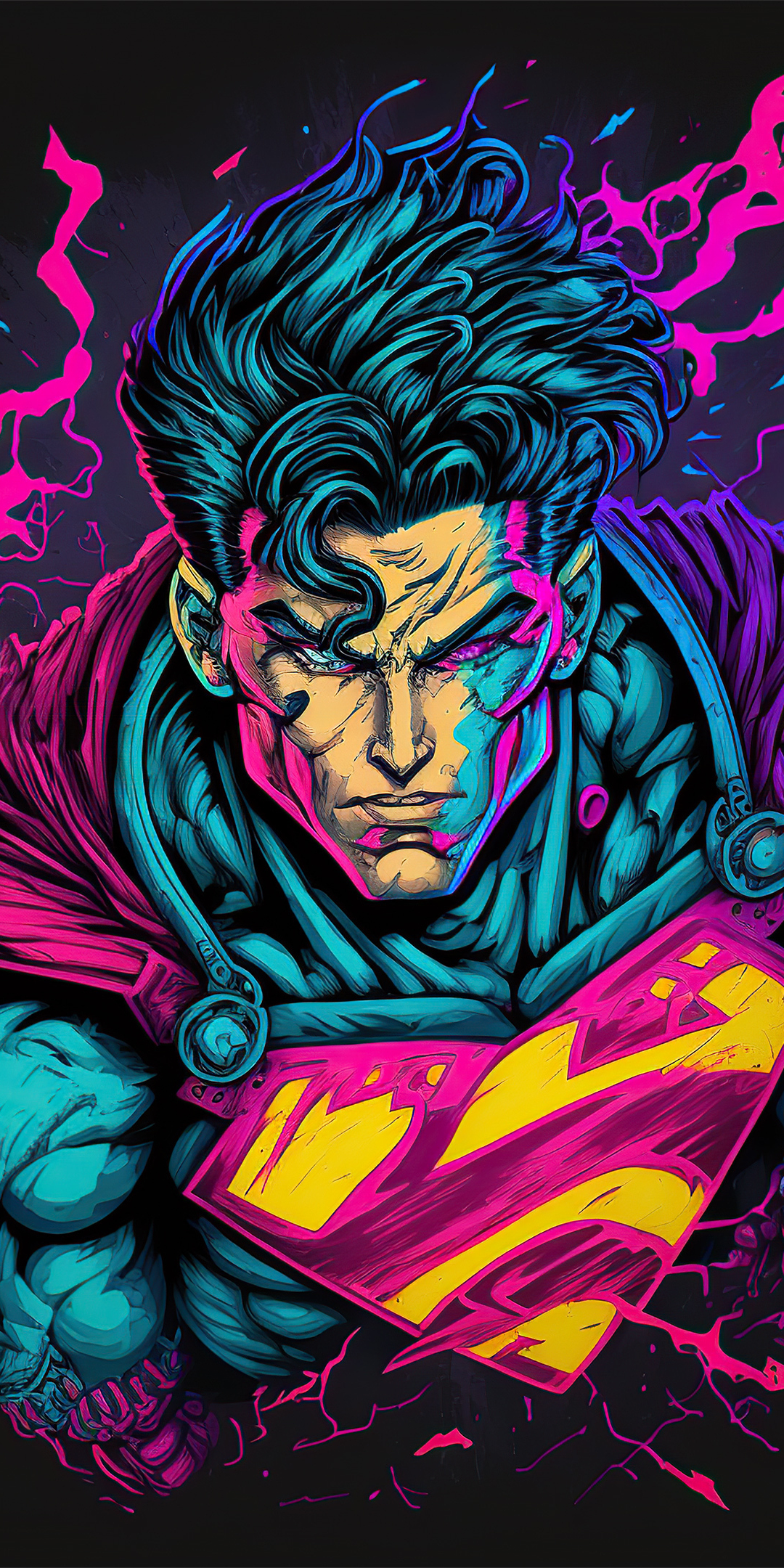 Retrofied Superman, powerful man, dark, artwork, 1080x2160 wallpaper
