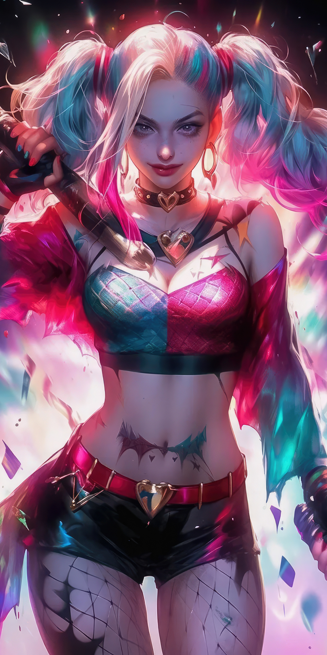 Bold & Beautiful Harley Quinn, vibrant vengeance, art, 1080x2160 wallpaper