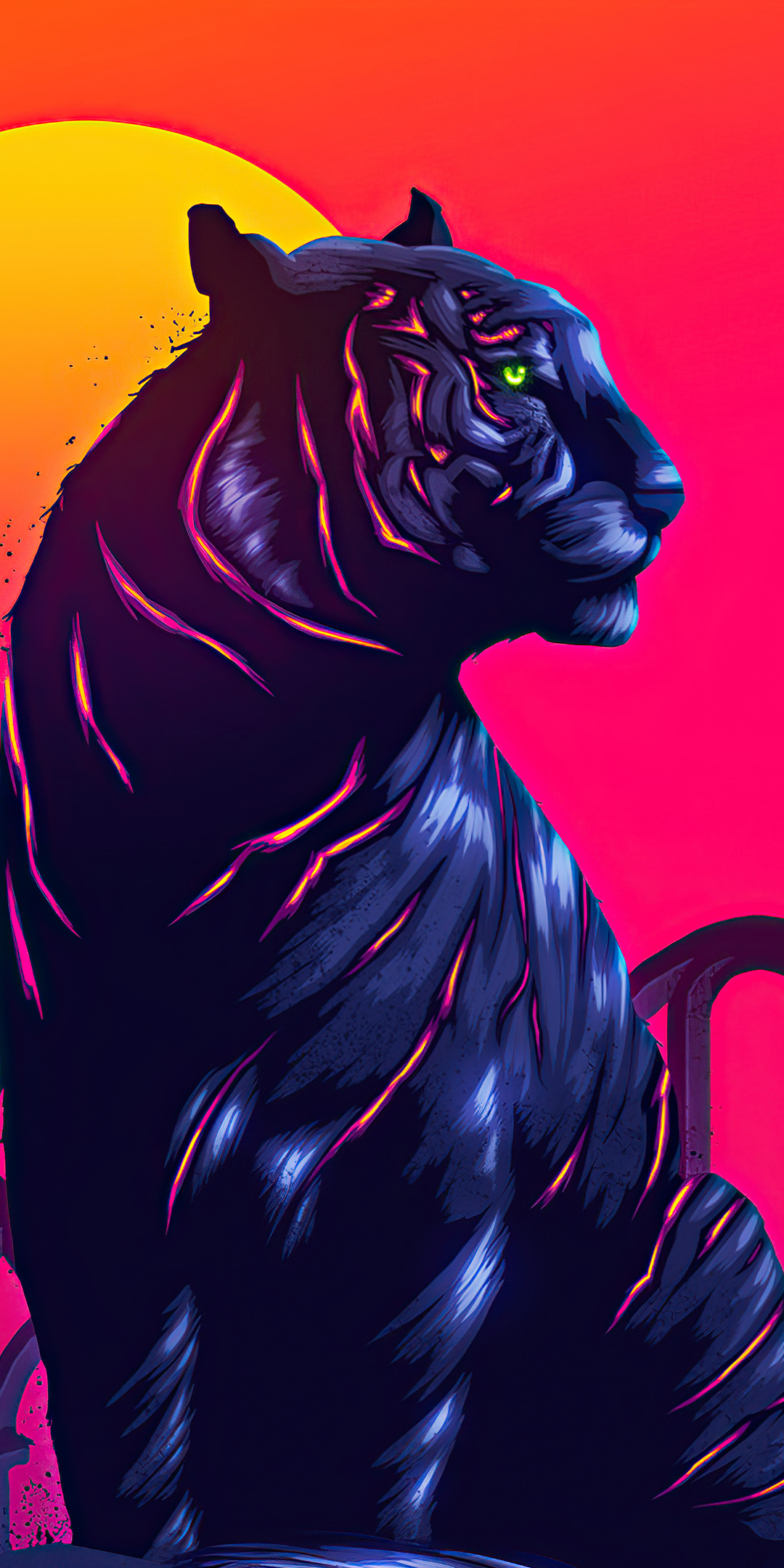 Tiger, neon art, 1080x2160 wallpaper