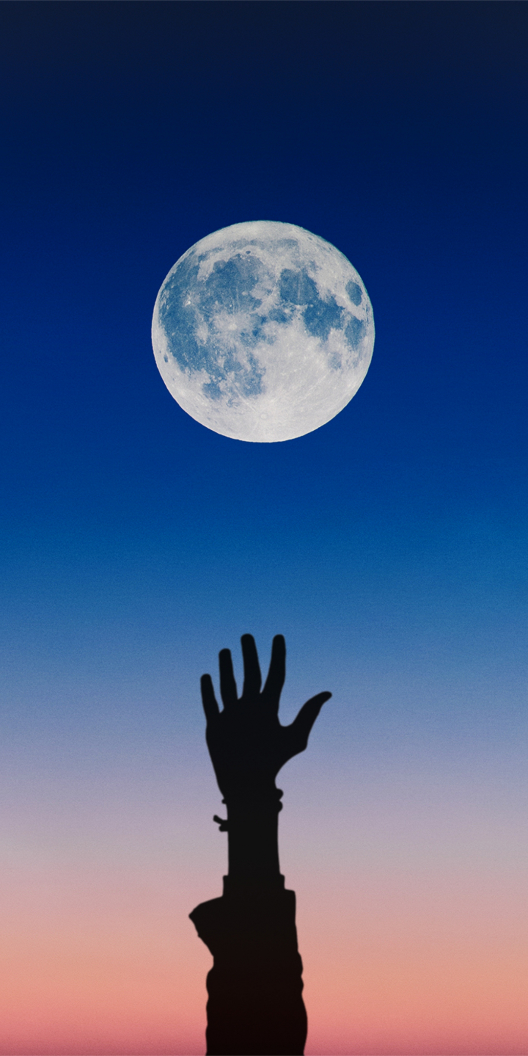 Hand and moon, night, silhouette, art, 1080x2160 wallpaper