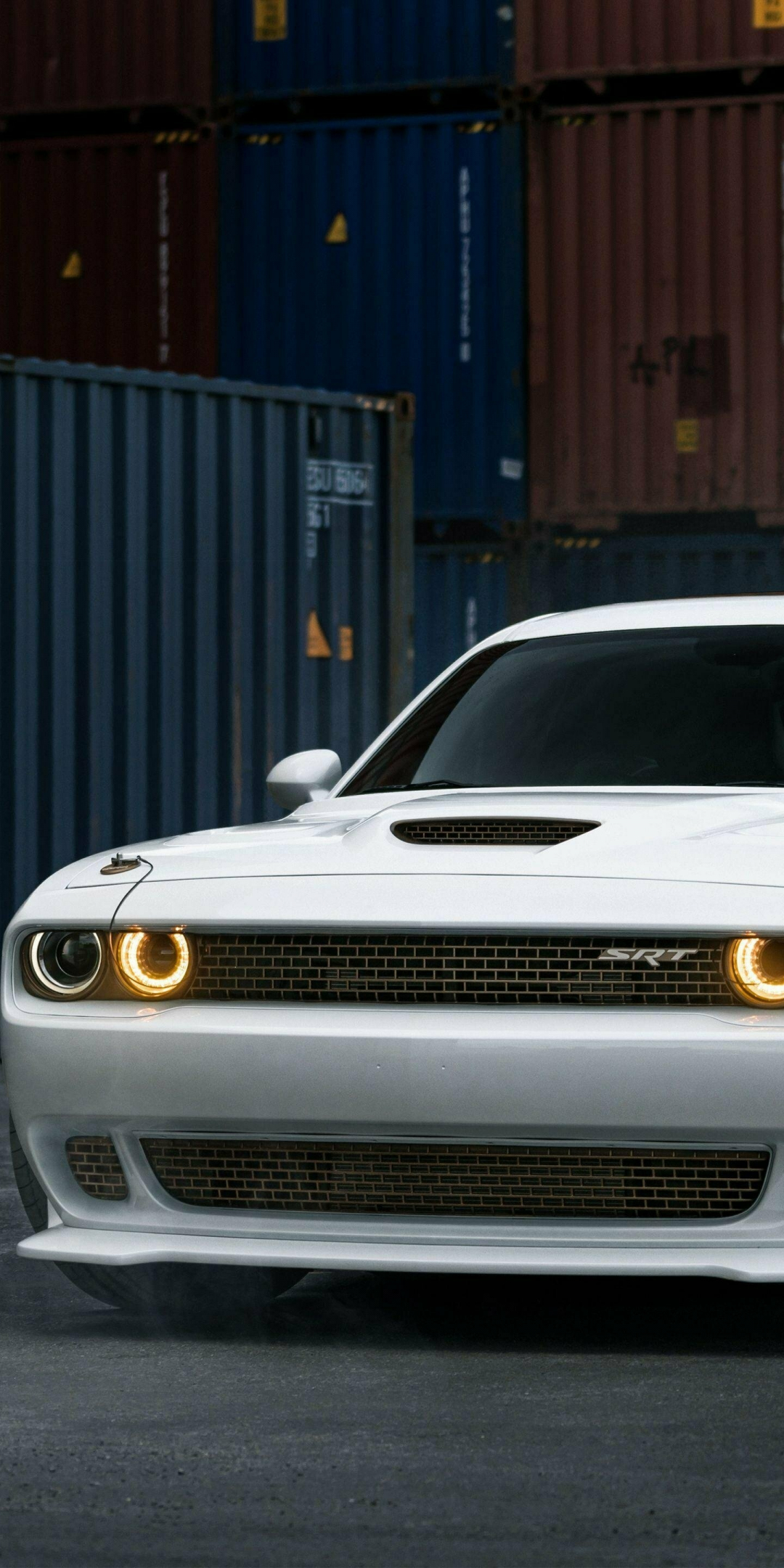 White Dodge Challenger, white car, 2021, 1080x2160 wallpaper
