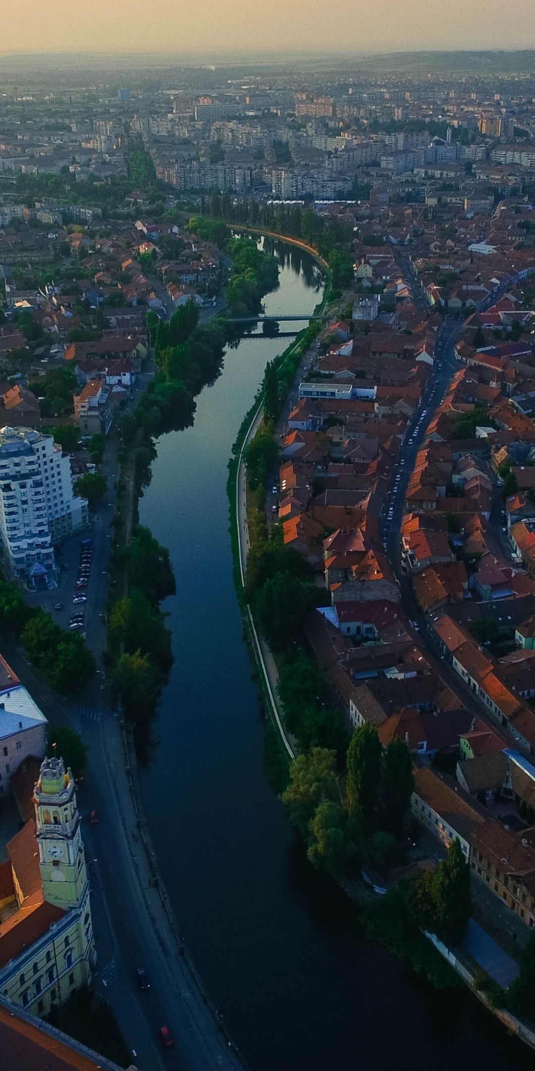 City, river, aerial view, 1080x2160 wallpaper