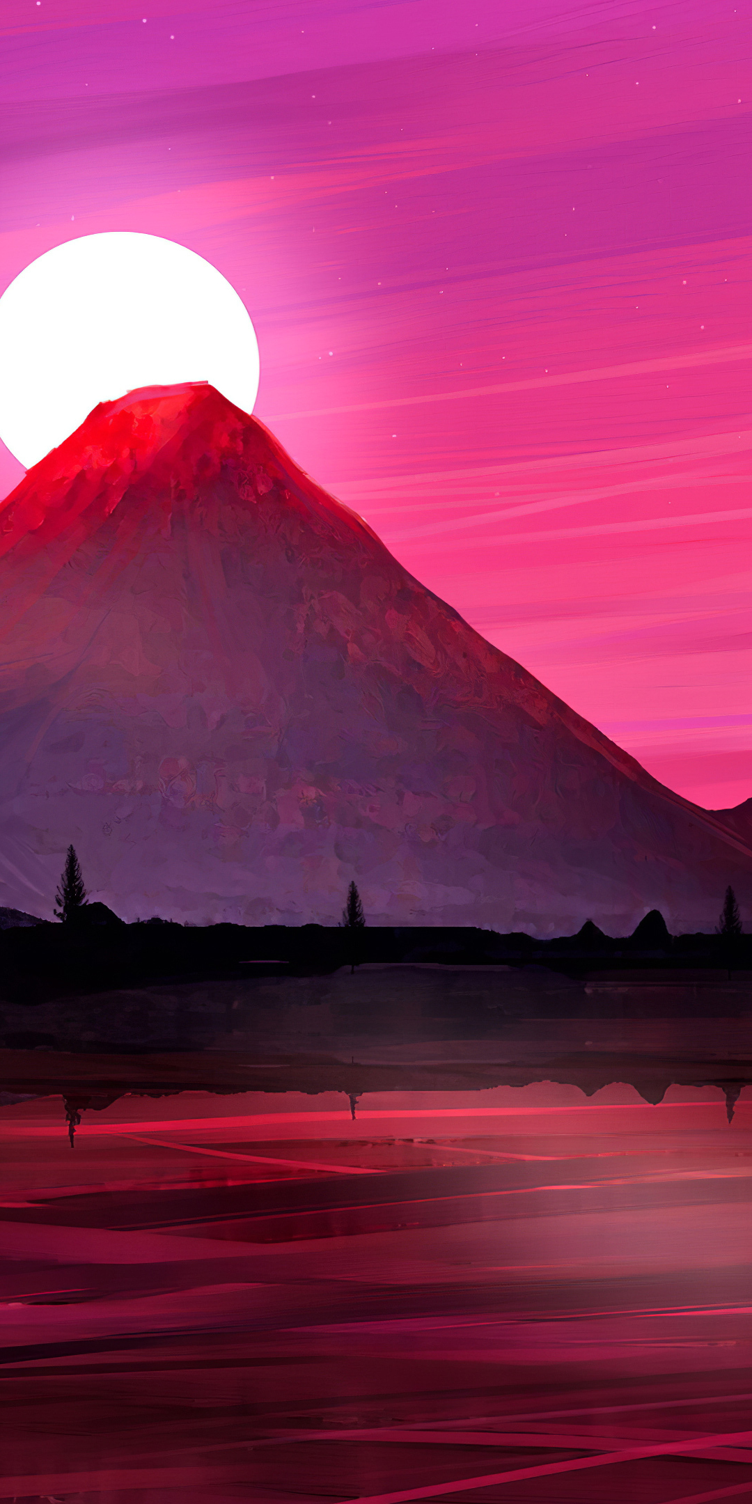 Japan mountain, silhouette, minimal, art, 1080x2160 wallpaper