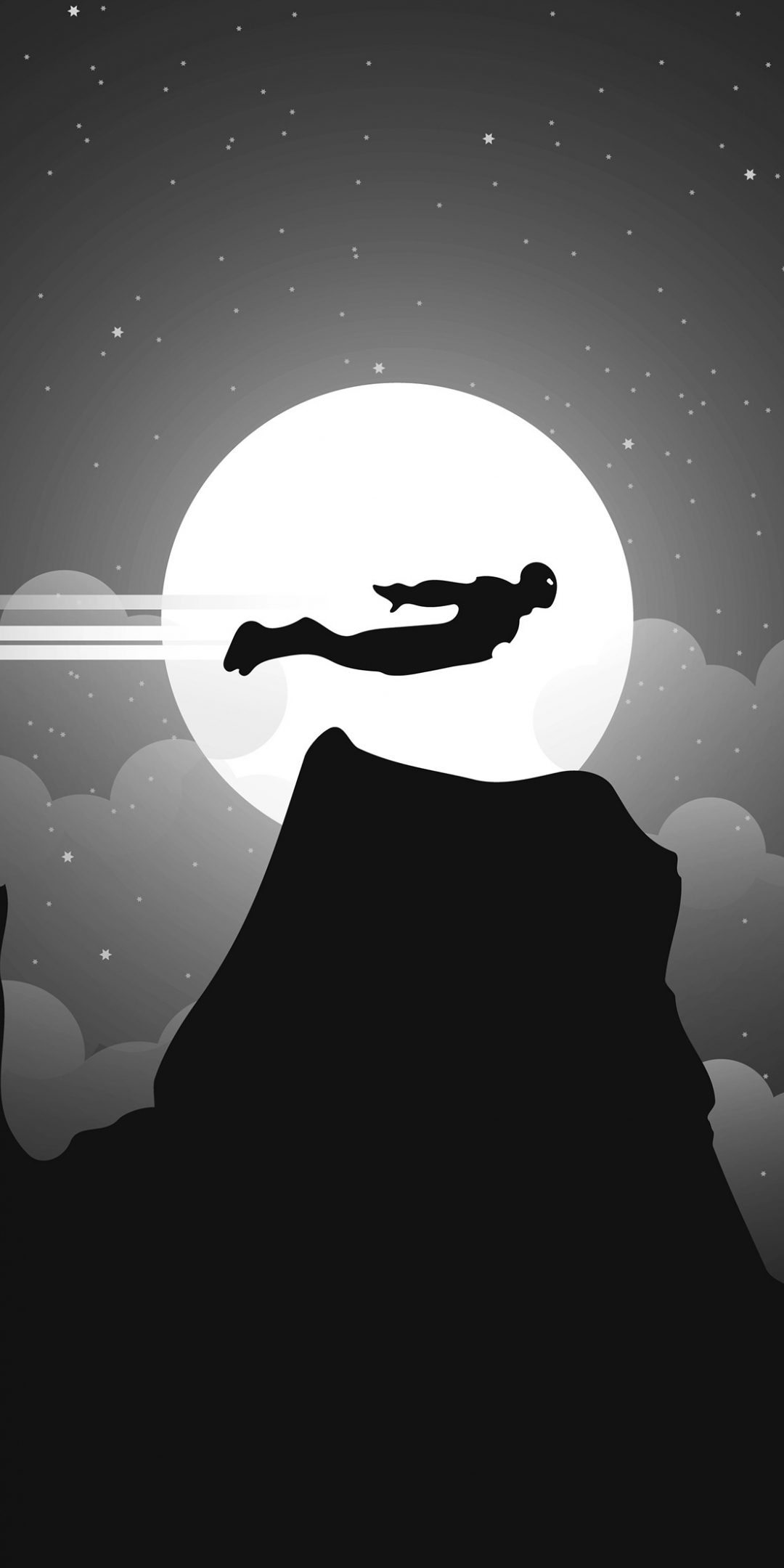 Night, flight, iron man, bw, illustration, 1080x2160 wallpaper