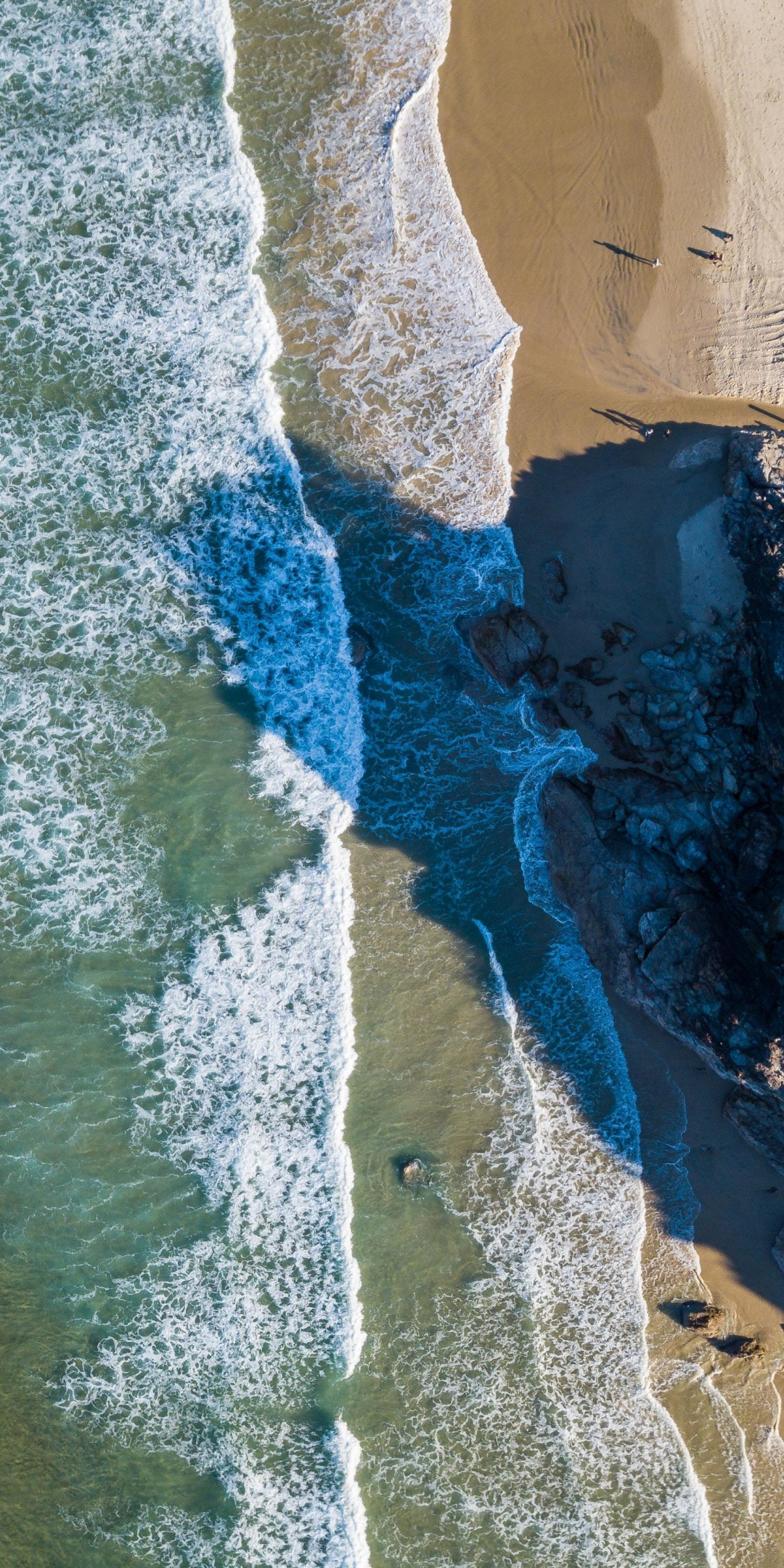Coast, aerial view, sea waves, seashore, 1080x2160 wallpaper