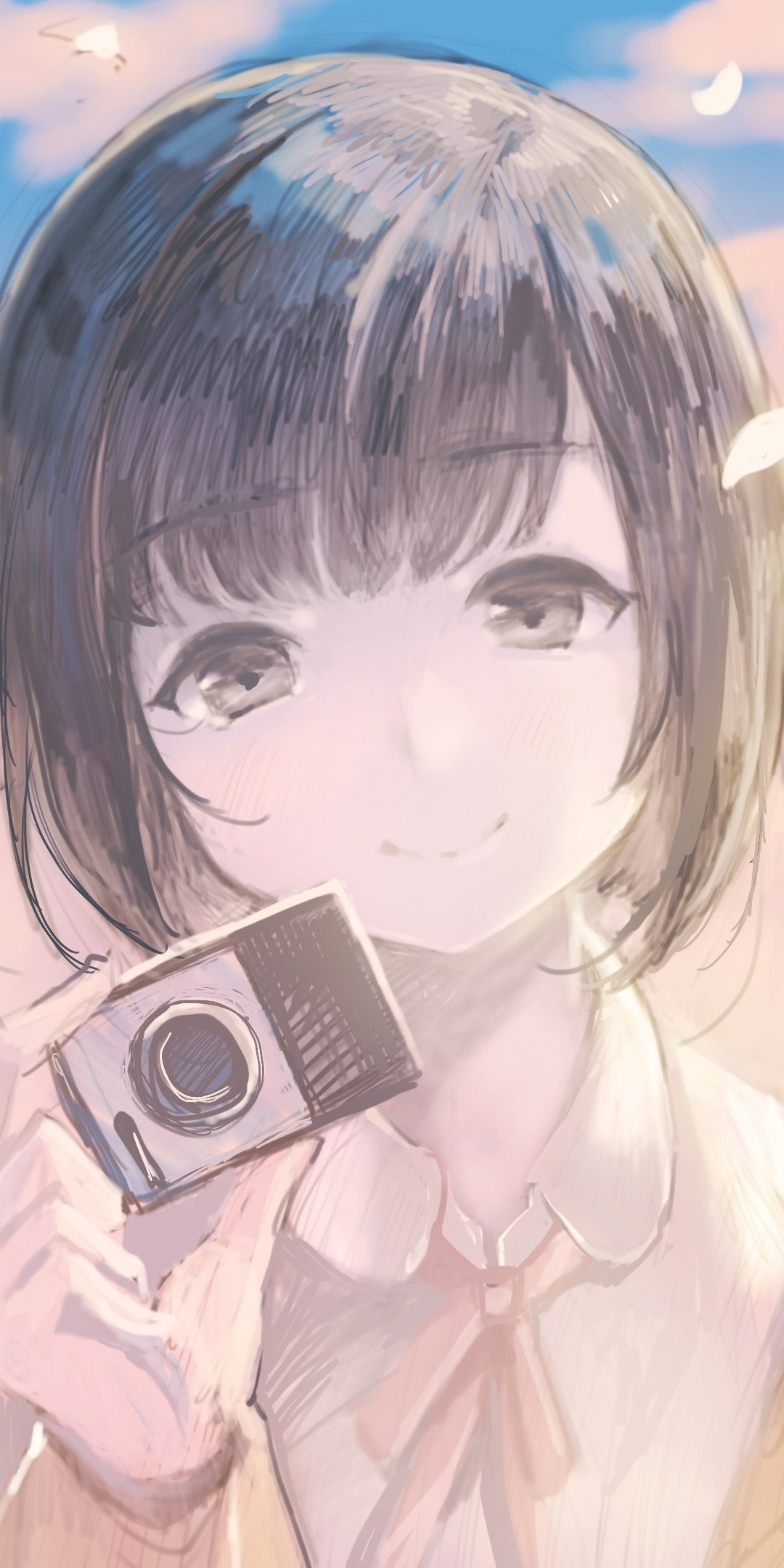 Anime girl, camera, cute, 1080x2160 wallpaper