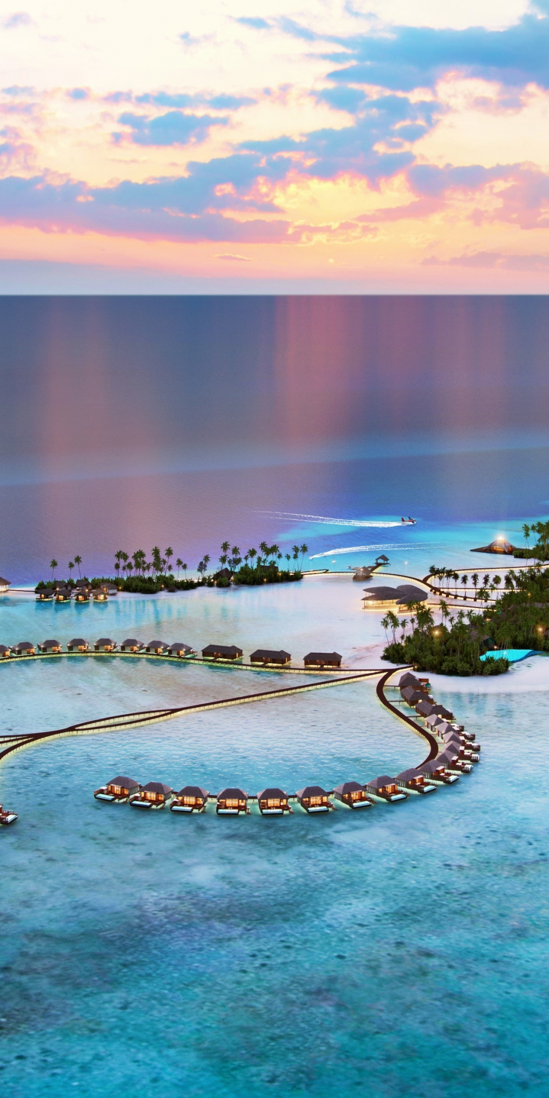 Maldives, resorts, aerial view, island, sea, 1080x2160 wallpaper
