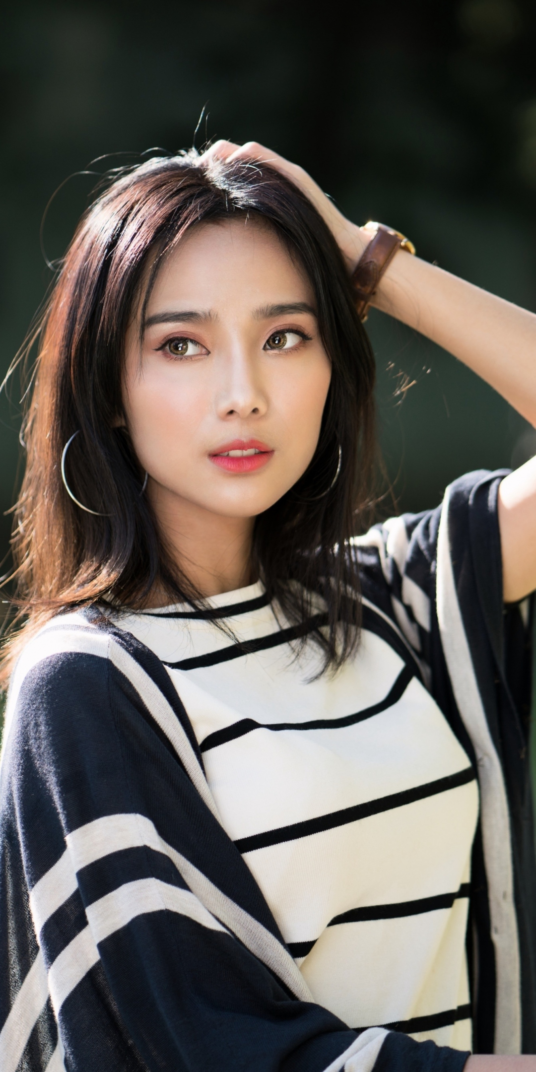 Beautiful, Asian woman, looking away, 1080x2160 wallpaper