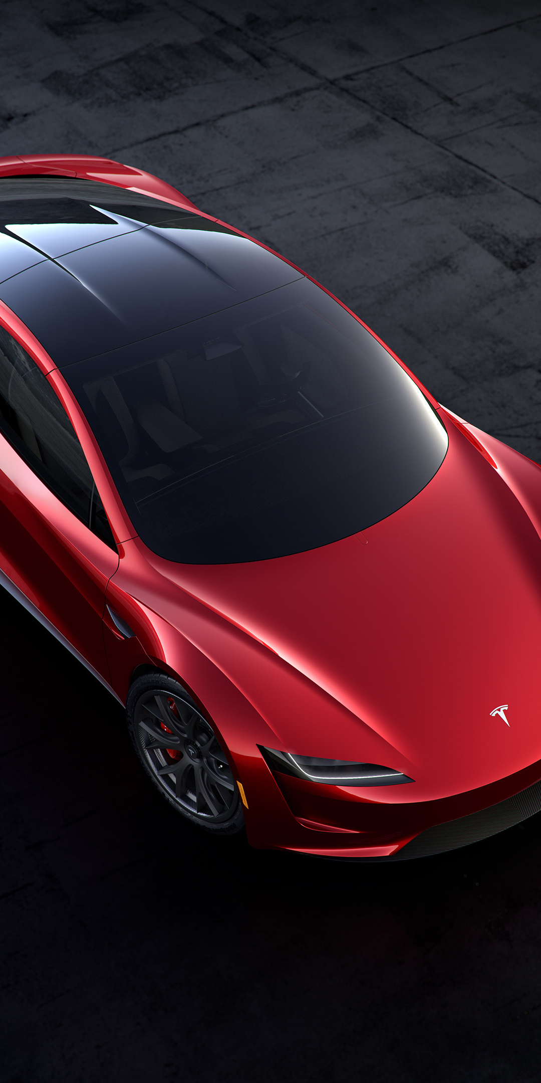 Tesla roadster, 2018, red car, top view, 1080x2160 wallpaper