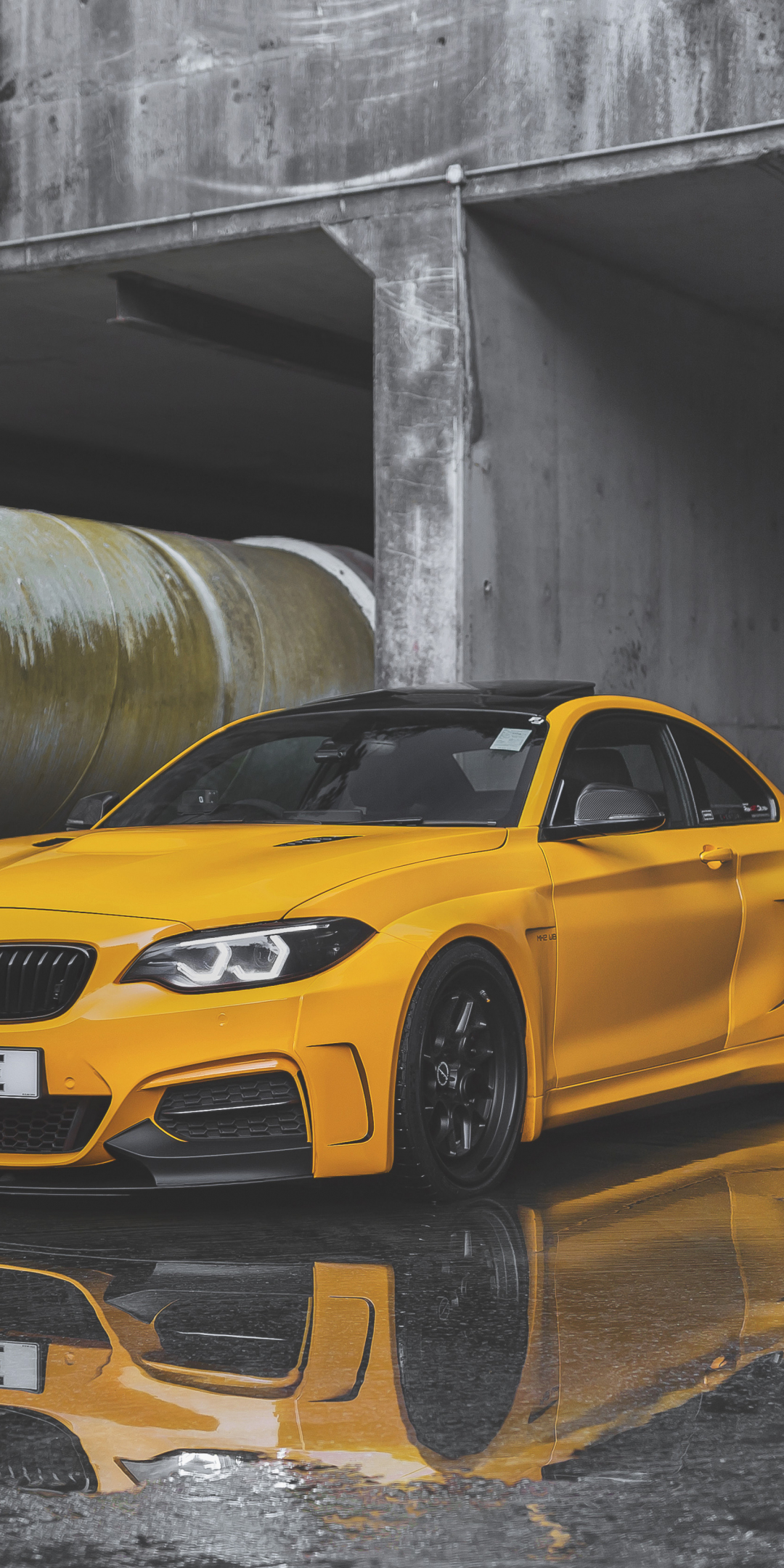 Yellow car, BMW M235i, 1080x2160 wallpaper