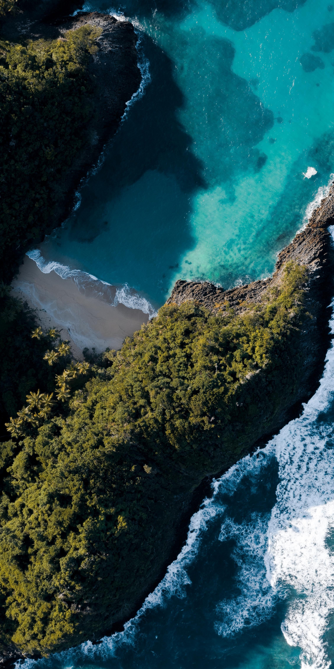 Cliff, coast, aerial view, blue sea, 1080x2160 wallpaper
