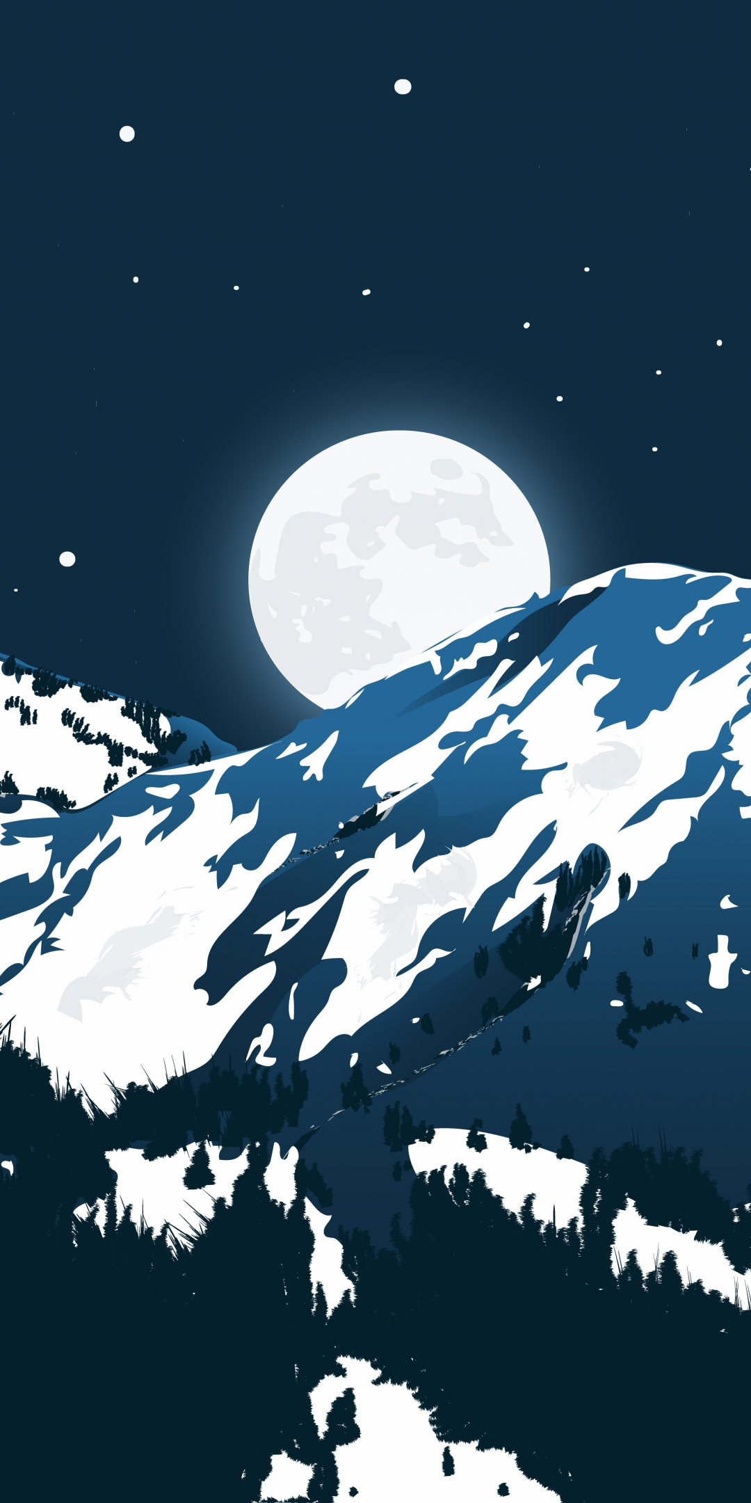 Moon, night, mountains, artwork, 1080x2160 wallpaper