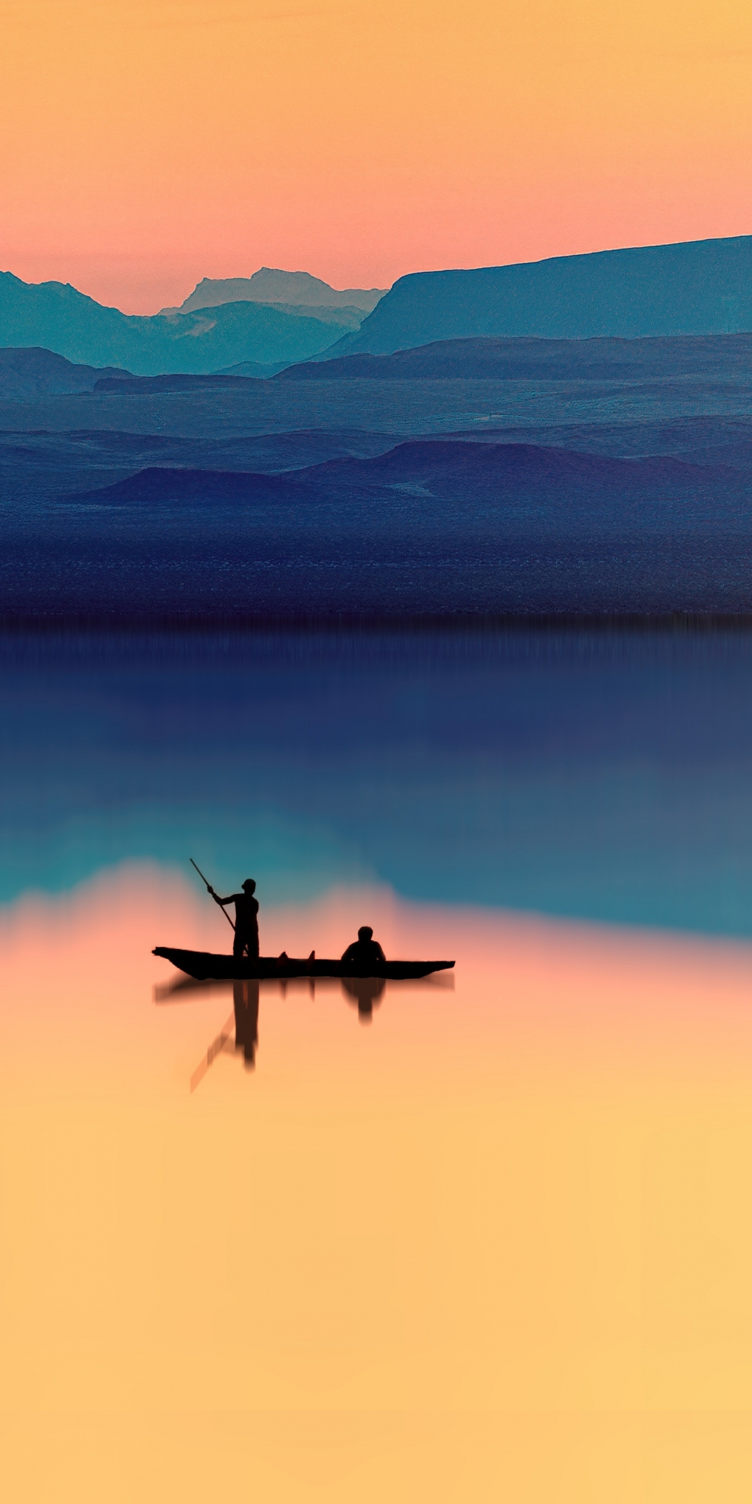 Lake, silhouette, fishing, horizon, sunset, 1080x2160 wallpaper