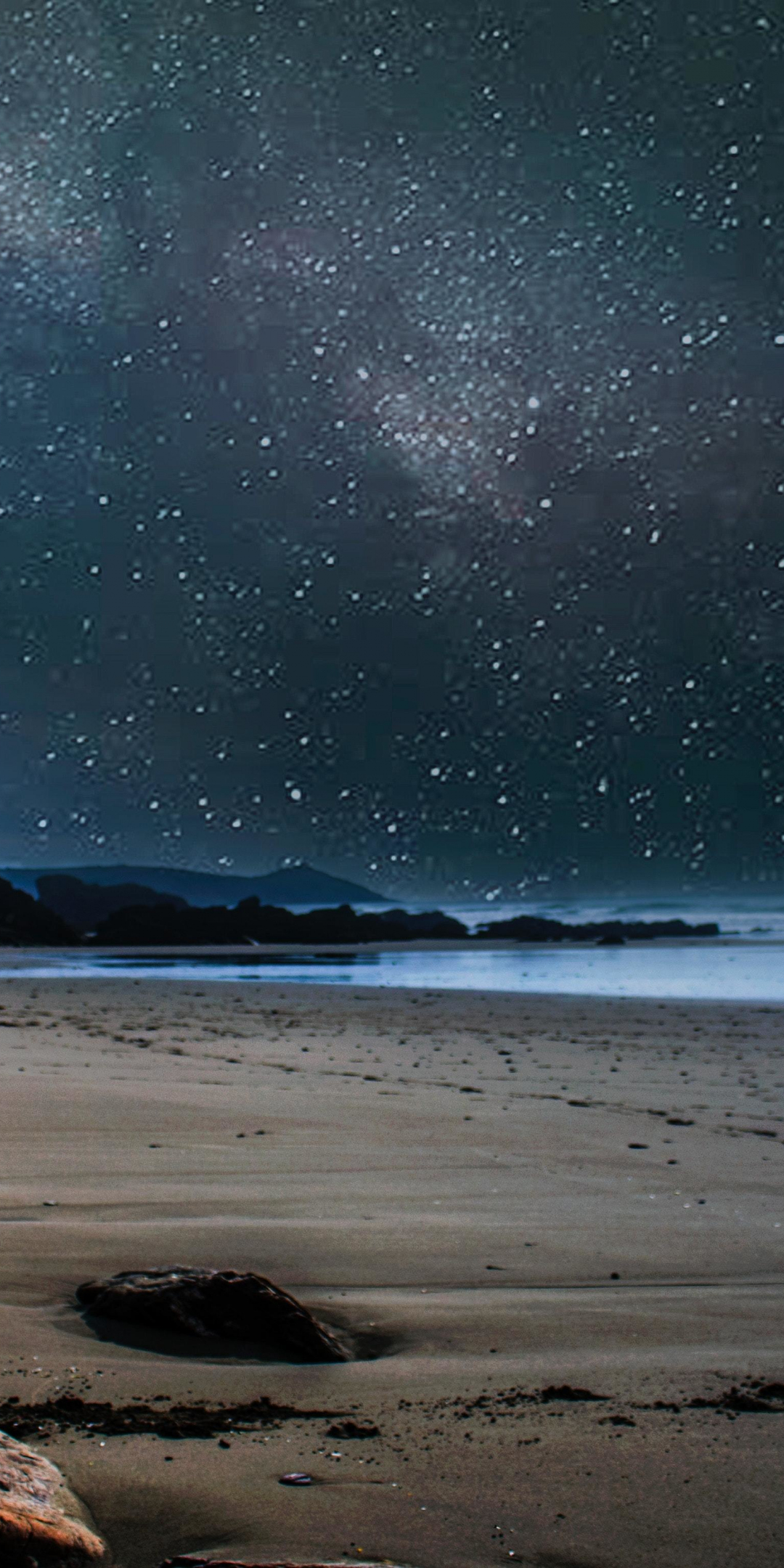 Beach, starry night, sky, nature, 1080x2160 wallpaper