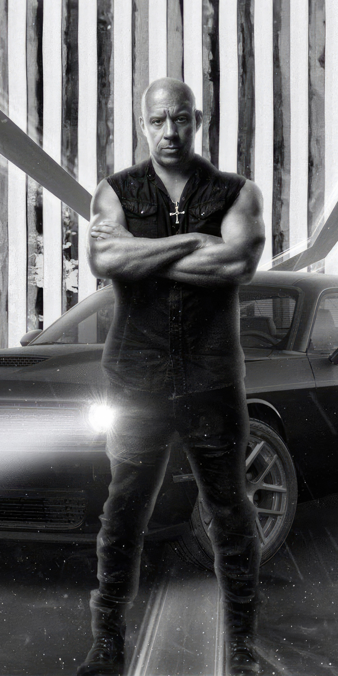Vin Diesel as Dominic Toretto, Fast X, movie, bw, 1080x2160 wallpaper