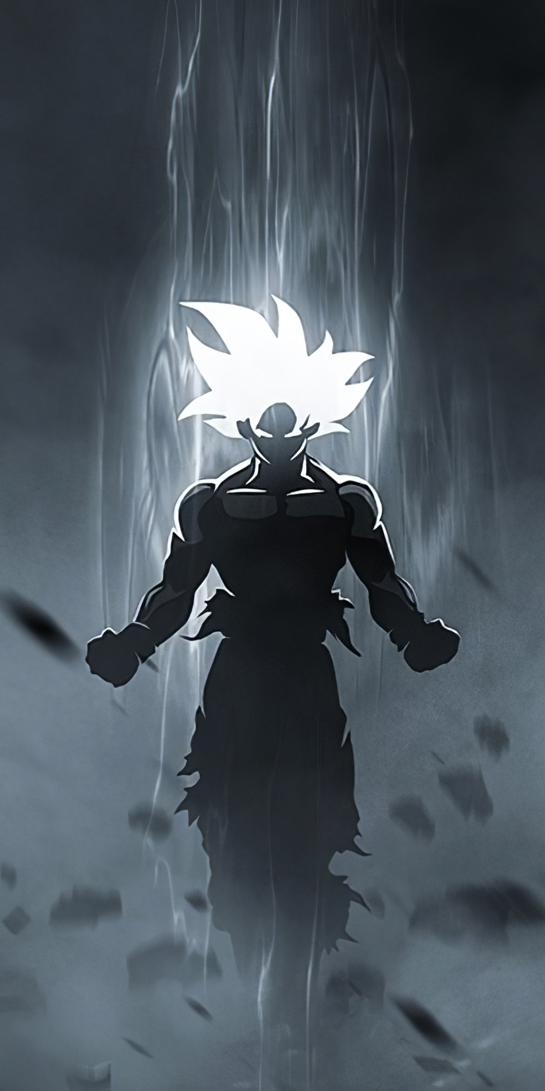 Goku, anime art, glowing eyes and hair, 1080x2160 wallpaper