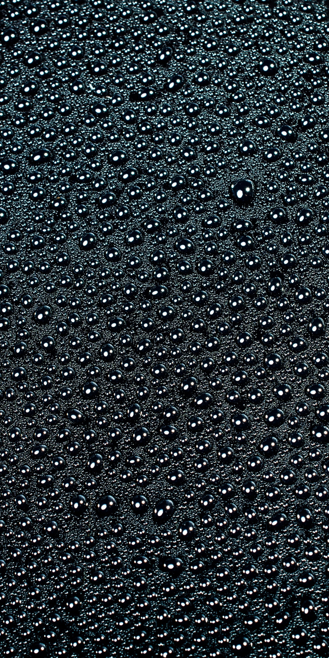 Drops, black surface, close up, 1080x2160 wallpaper