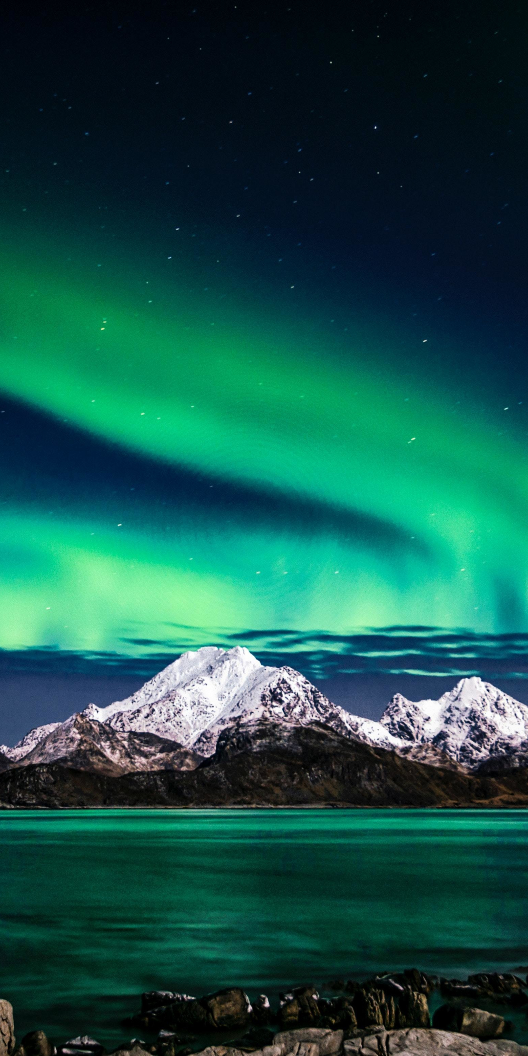 Aurora Borealis, green lights, sky, night, Europe, 1080x2160 wallpaper