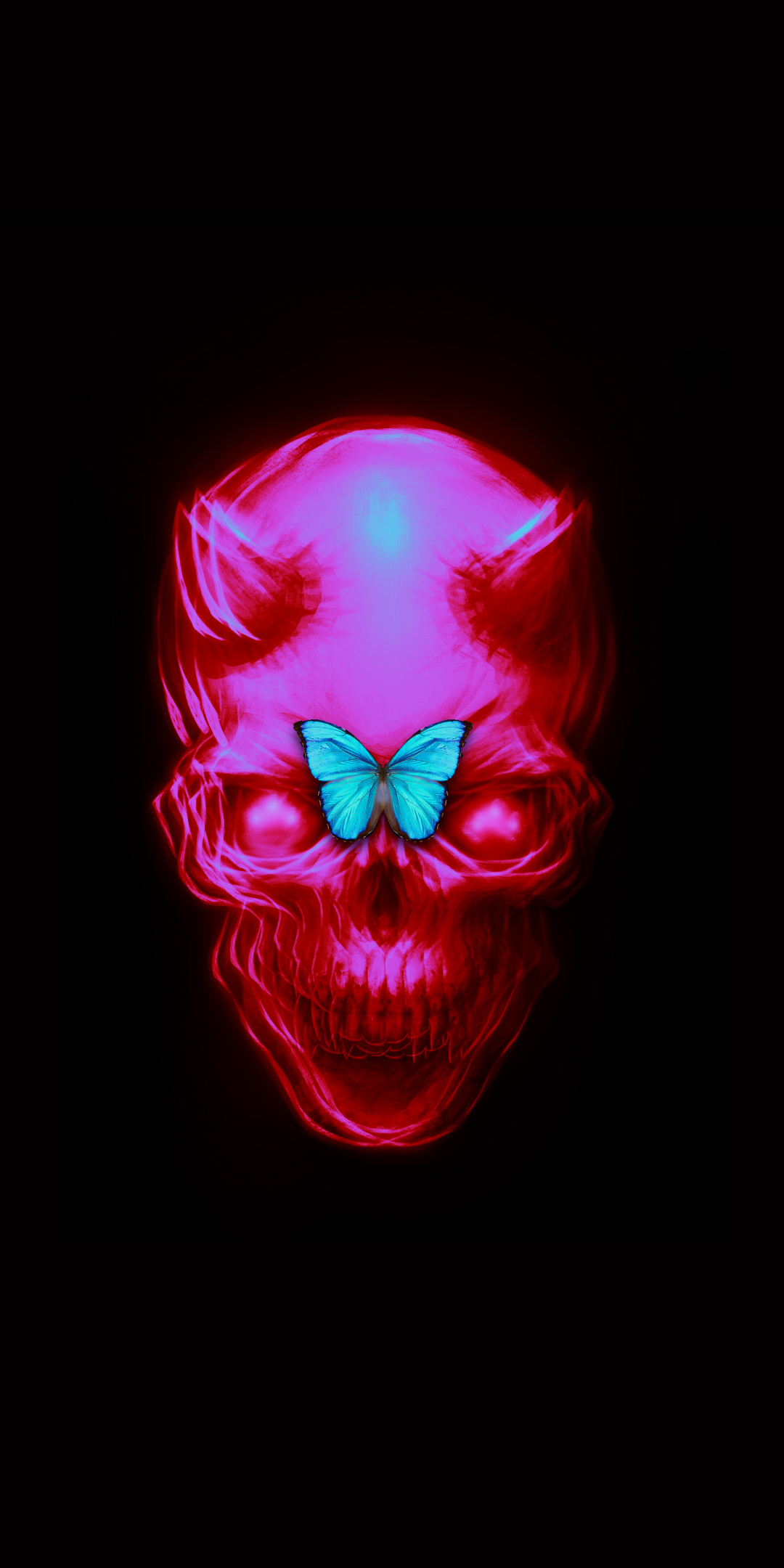 Skull and butterfly, minimal, 1080x2160 wallpaper
