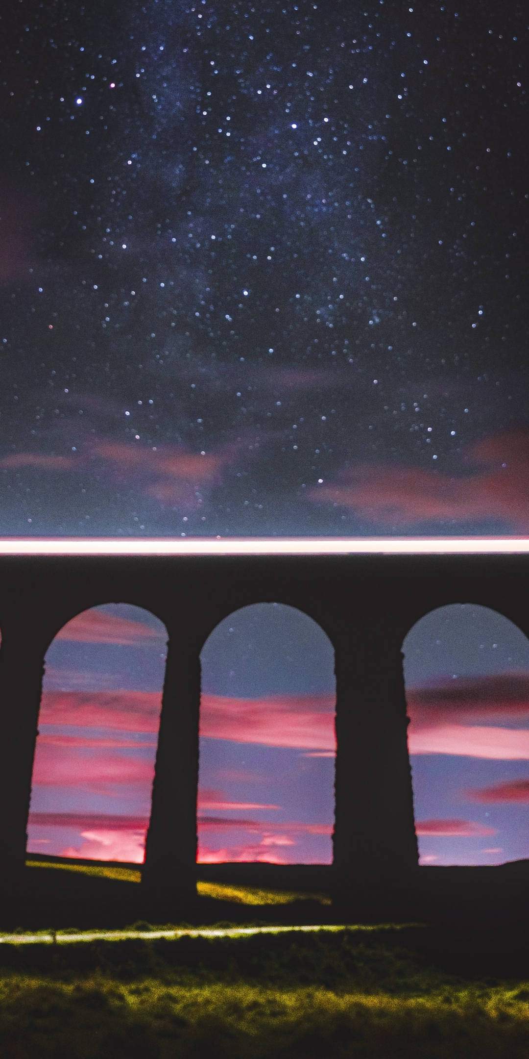 Arch bridge, night, silhouette, architecture, bridge, 1080x2160 wallpaper