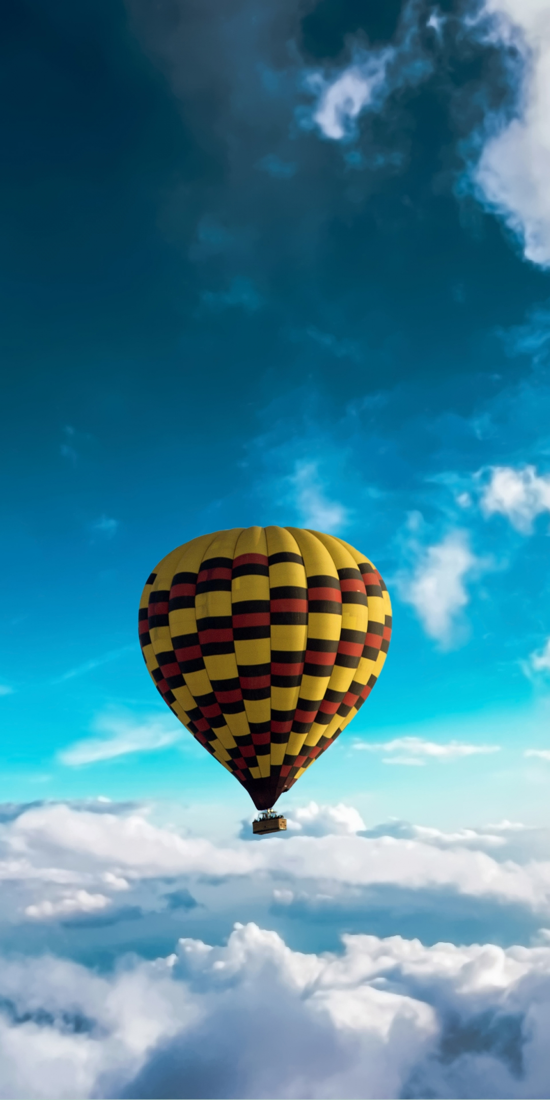 Hot air balloon, sky, white clouds, 1080x2160 wallpaper
