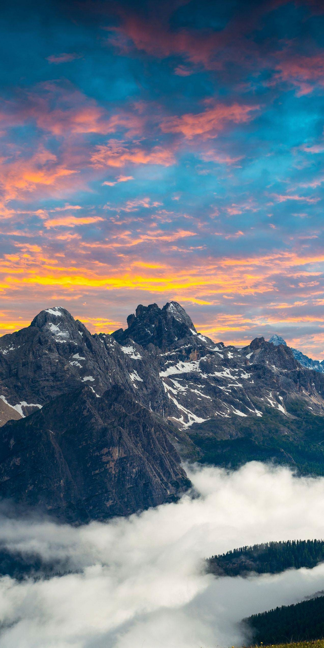 Italian national park, mountains, clouds, sunset, 1080x2160 wallpaper