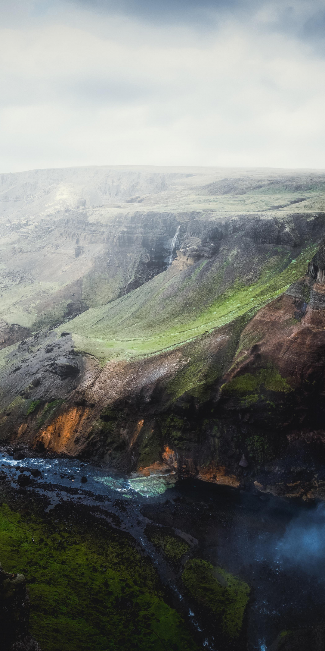 Iceland's Canyon, nature, waterfall, aerial view, 1080x2160 wallpaper