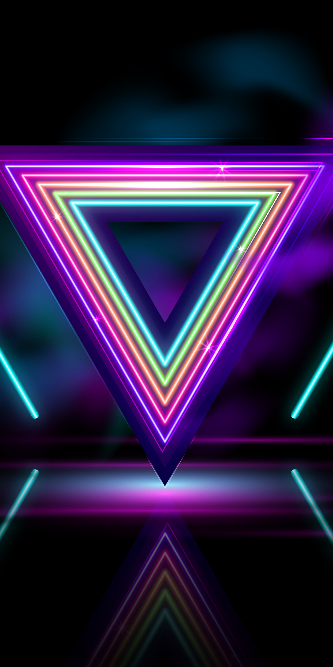 Triangles, neon multi-color lines, abstract, 1080x2160 wallpaper