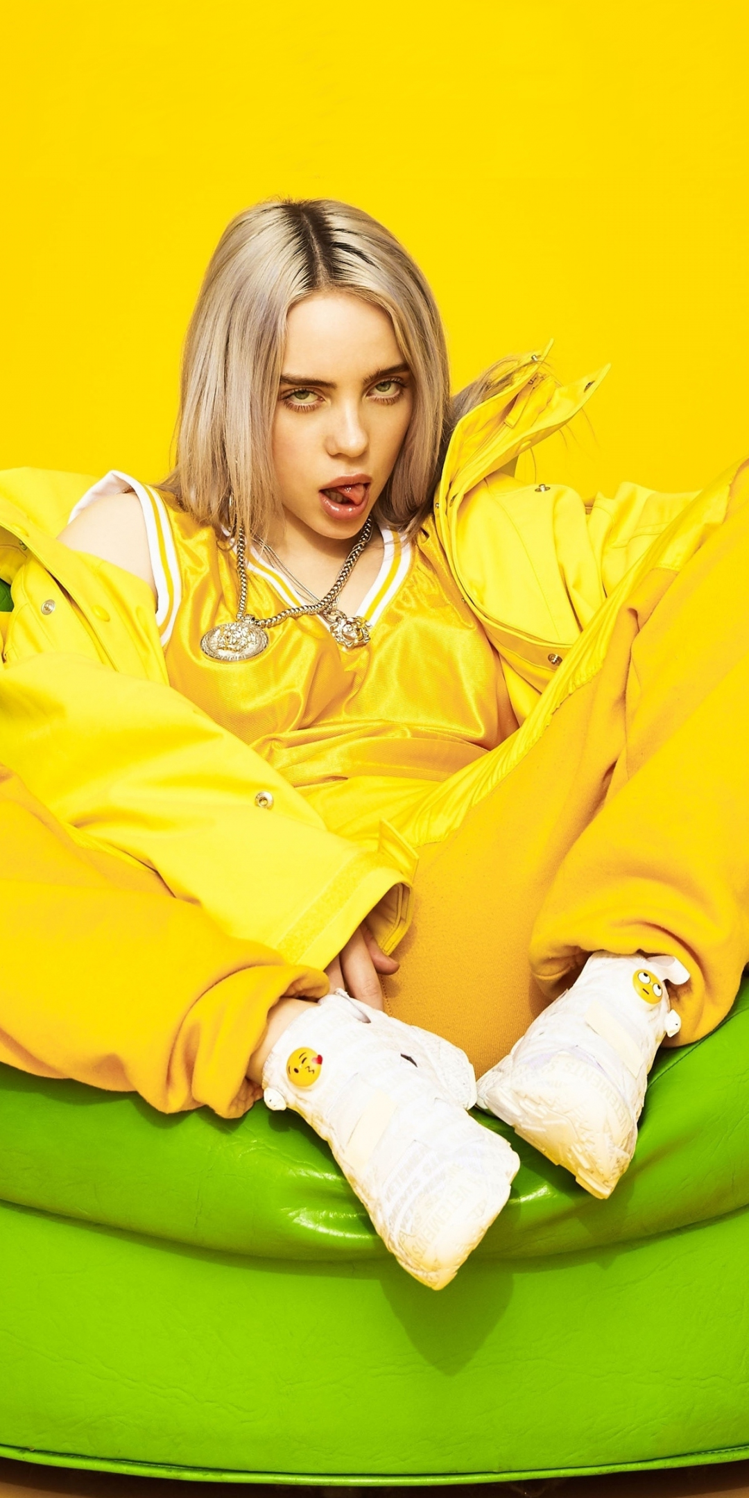 Billie Eilish, pretty singer, yellow outfit, 2020, 1080x2160 wallpaper