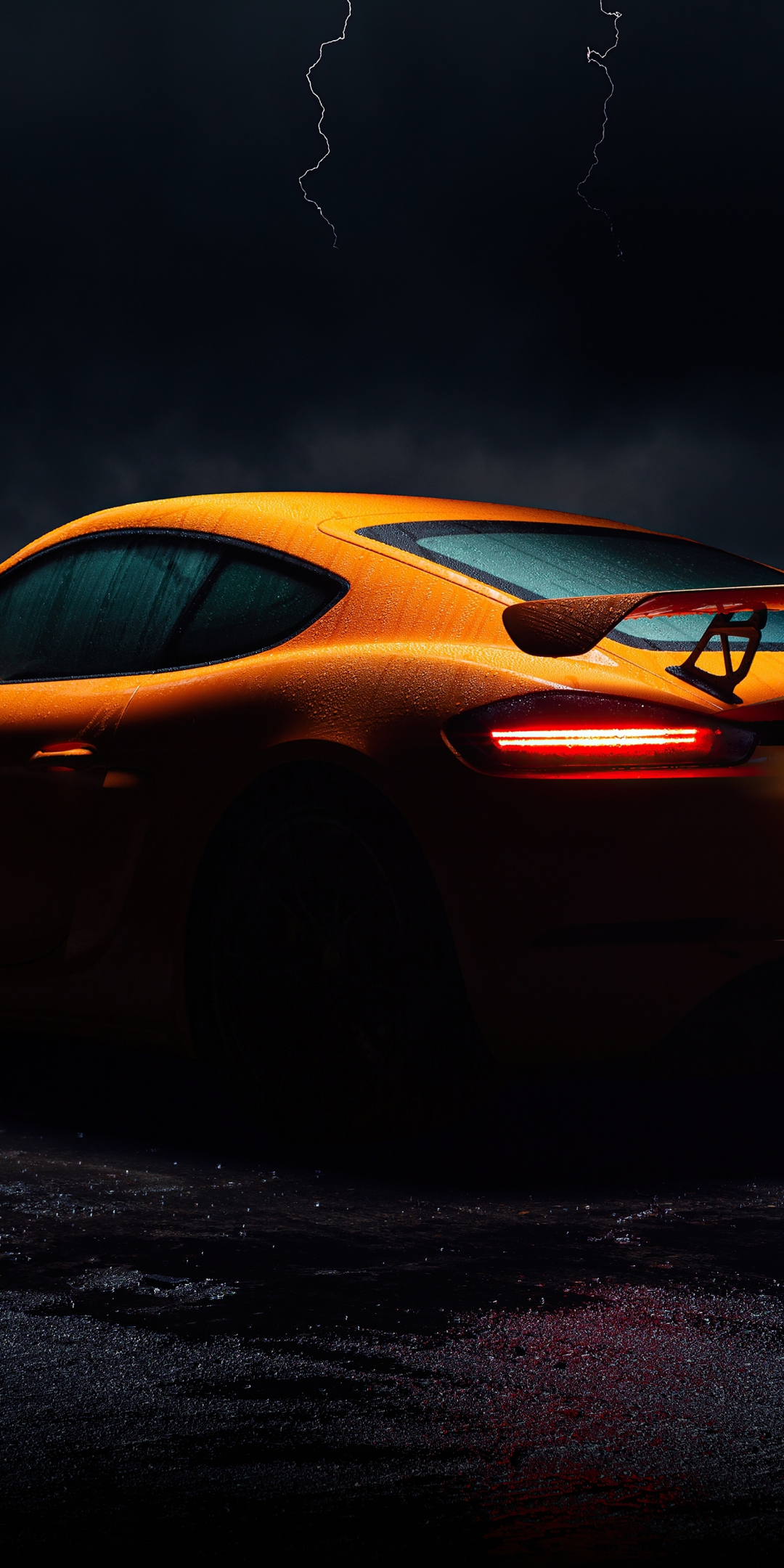 Porsche Cayman GT4, rear-view, dark, 1080x2160 wallpaper