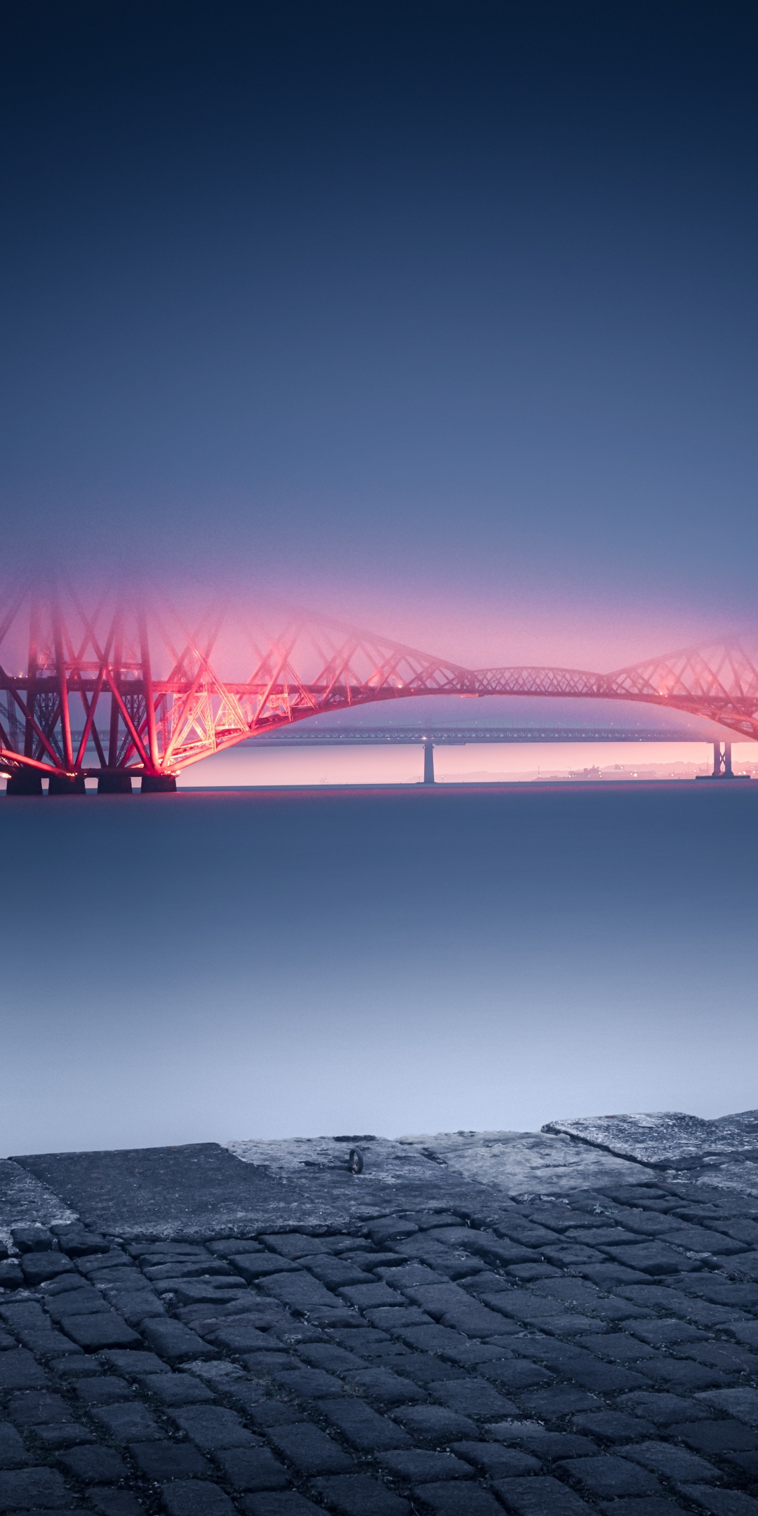 Forth Rail Bridge, minimal, night, glow, Scotland, 1080x2160 wallpaper