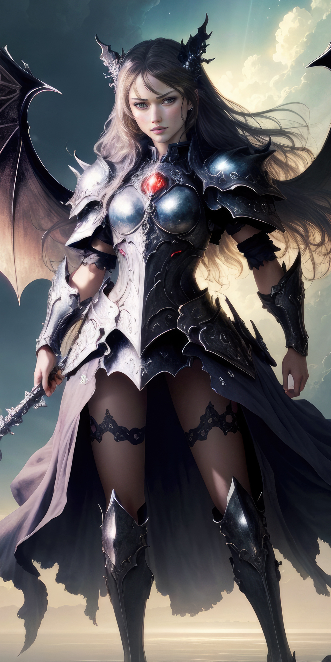 Dragon girl with wings, pretty devil, fantasy, 1080x2160 wallpaper