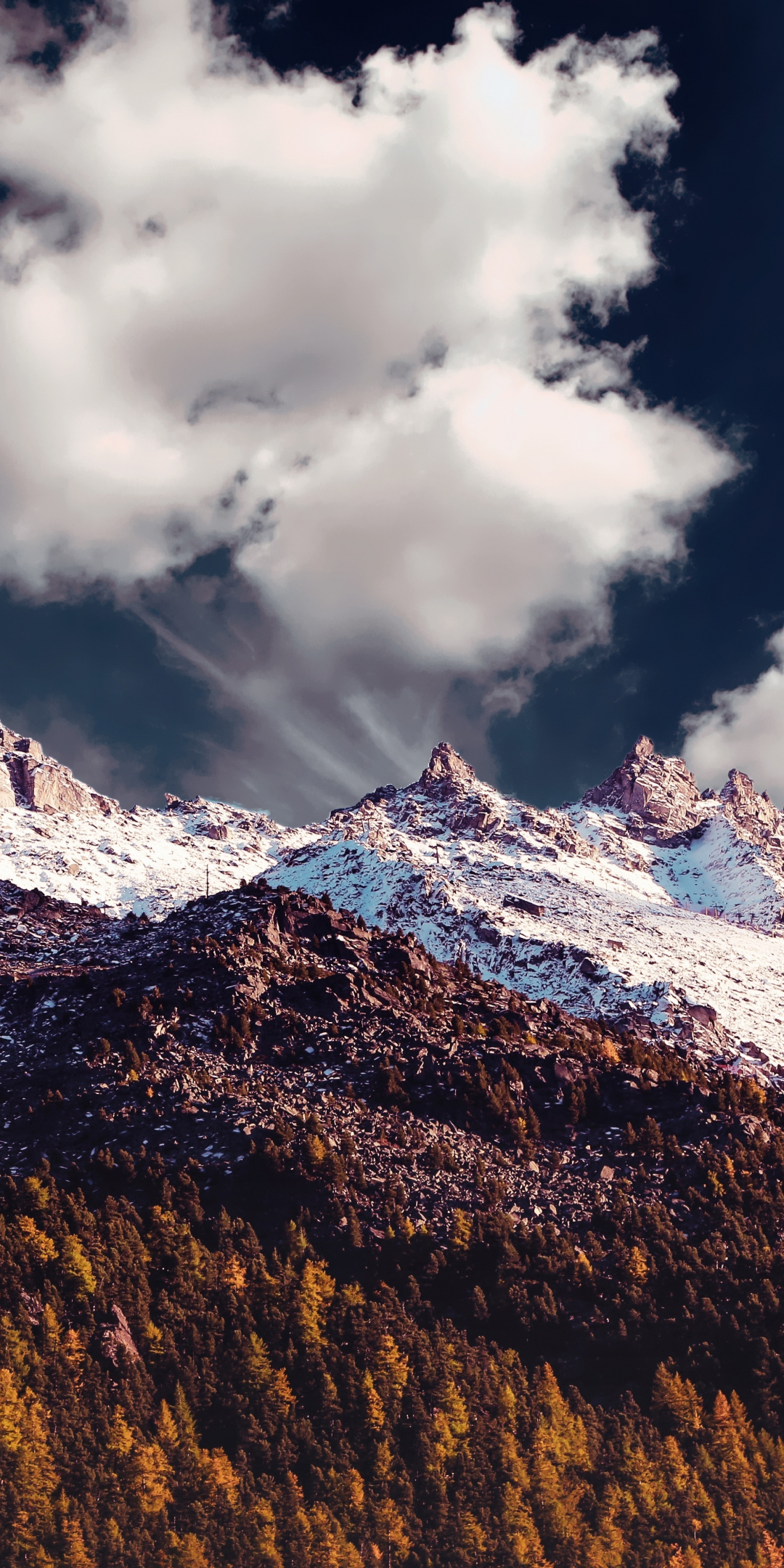 Mountains range, summit, clouds, sky, 1080x2160 wallpaper